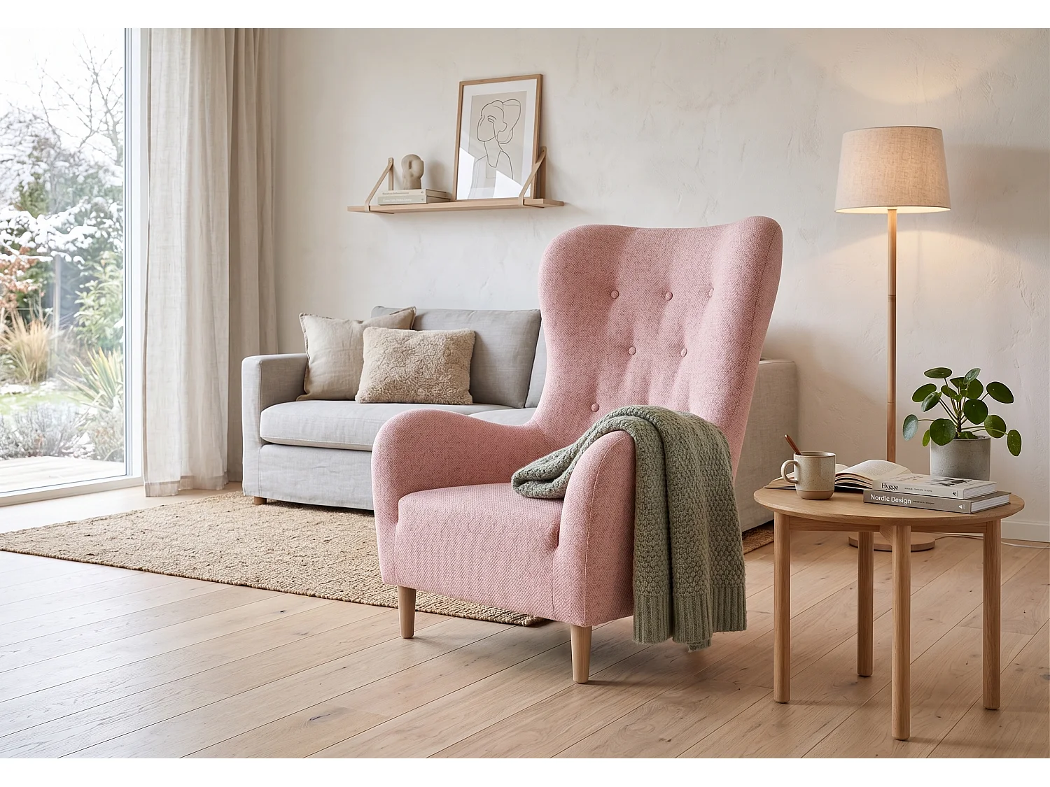 Fauteuil à oreilles BENETTO – fauteuil de détente élégant en tissu TWIST 16 rose