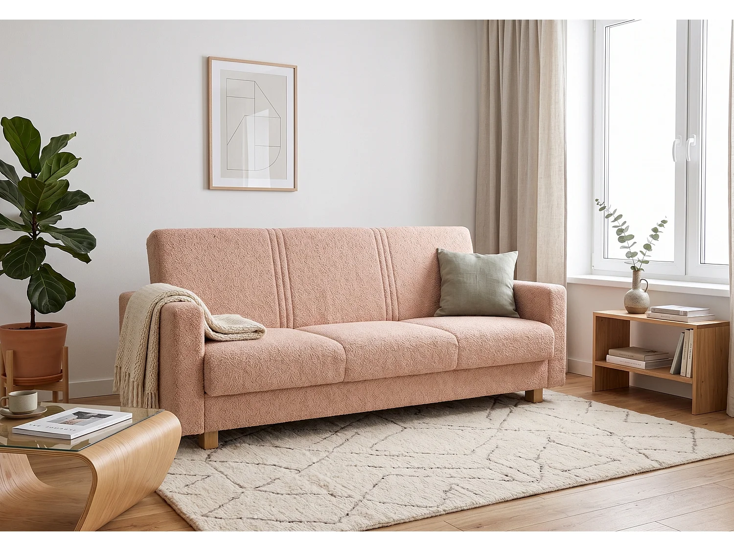Canapé-lit HAVEN 210 cm – élégant canapé convertible avec coffre de rangement pour literie, beige