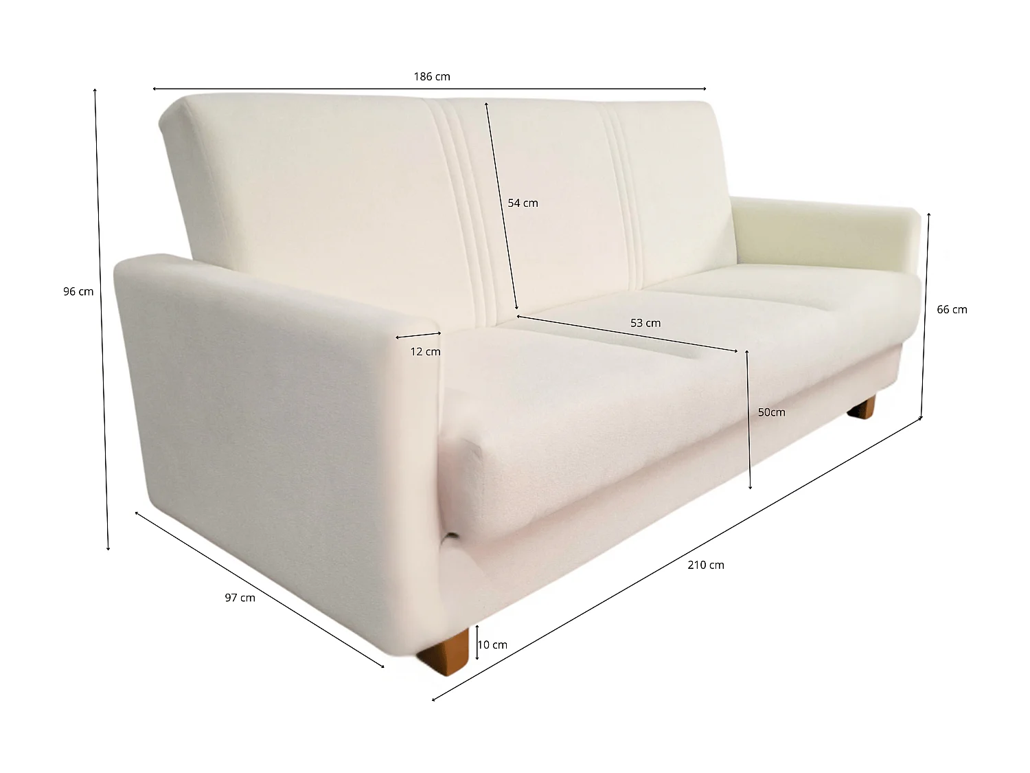 Canapé-lit HAVEN 210 cm – élégant canapé convertible avec coffre de rangement pour literie, beige
