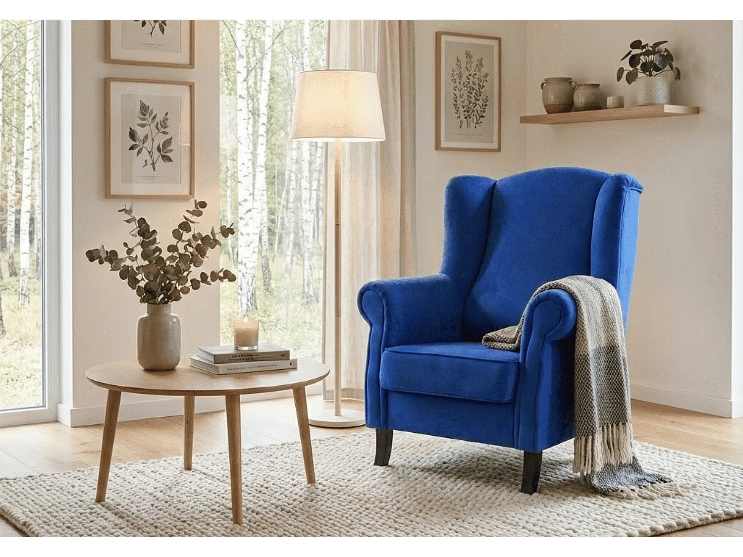 Elegante gestoffeerde fauteuil LIZBONA, in stof MANILA 39 donkerblauw