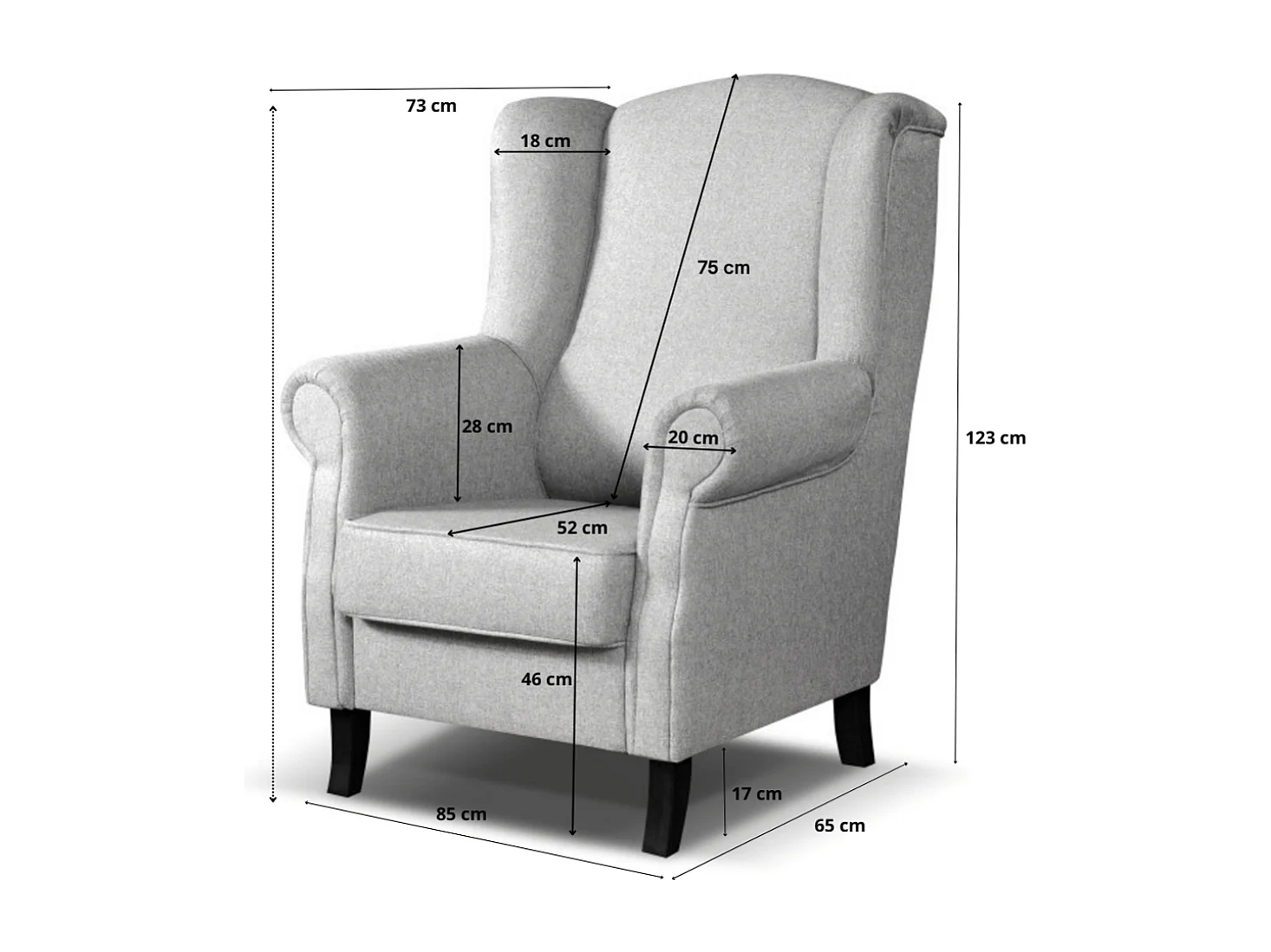 Elegante gestoffeerde fauteuil LIZBONA, in stof MANILA 39 donkerblauw