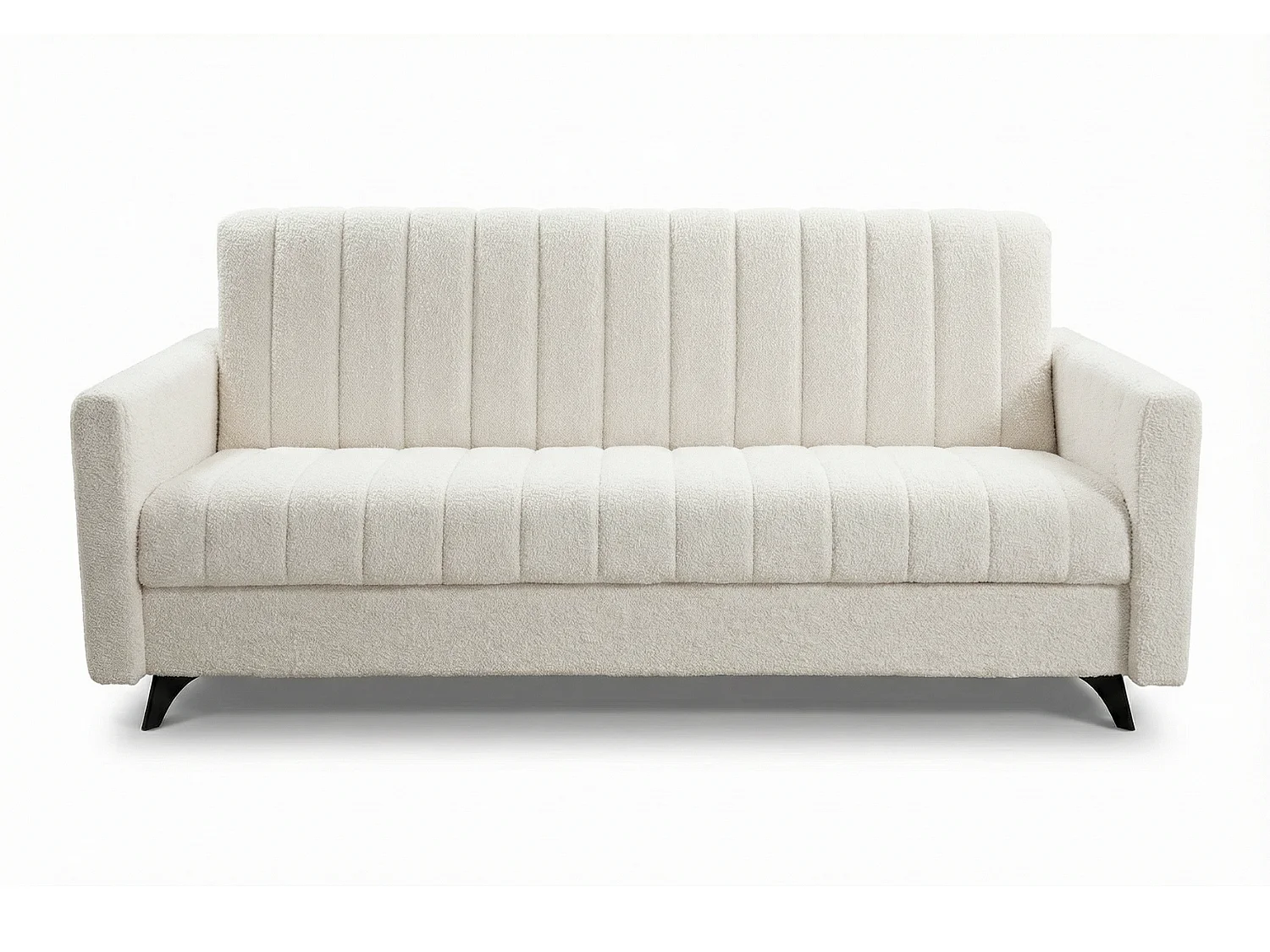 Canapé-lit LAMBO 210 cm avec coutures verticales – canapé convertible avec coffre de rangement pour literie, blanc