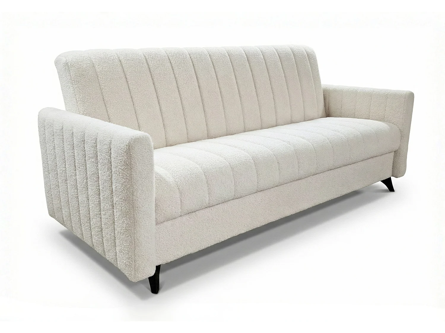 Canapé-lit LAMBO 210 cm avec coutures verticales – canapé convertible avec coffre de rangement pour literie, blanc
