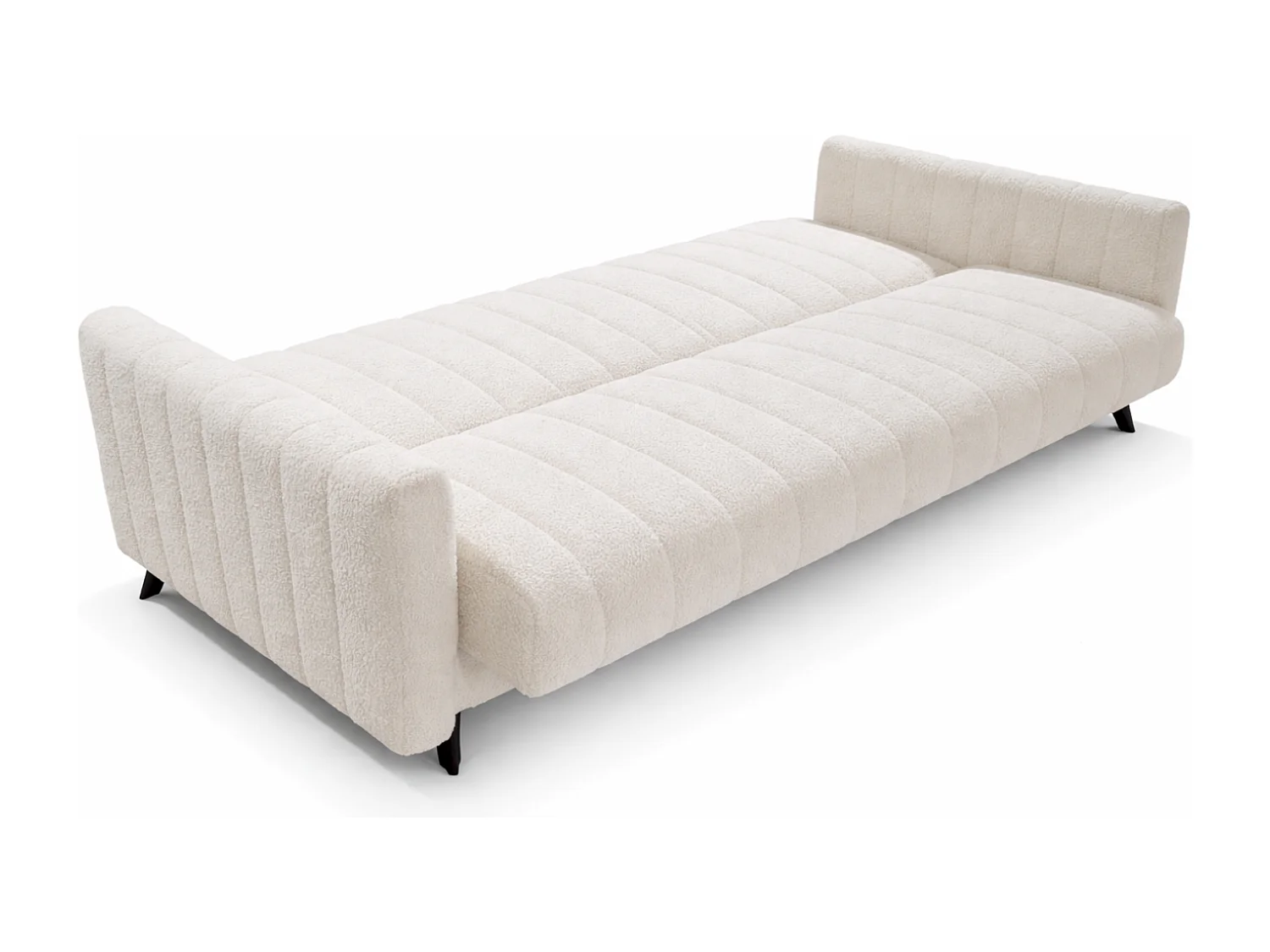 Canapé-lit LAMBO 210 cm avec coutures verticales – canapé convertible avec coffre de rangement pour literie, blanc