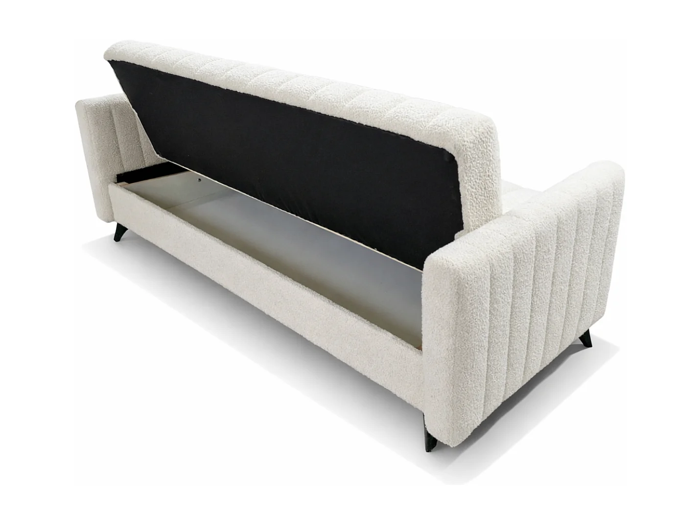 Canapé-lit LAMBO 210 cm avec coutures verticales – canapé convertible avec coffre de rangement pour literie, blanc