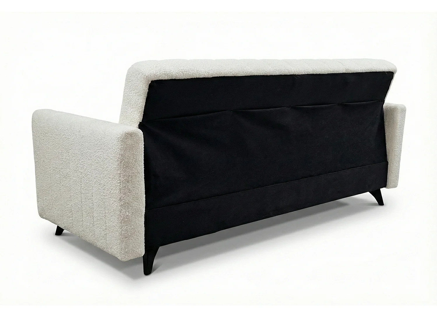 Canapé-lit LAMBO 210 cm avec coutures verticales – canapé convertible avec coffre de rangement pour literie, blanc
