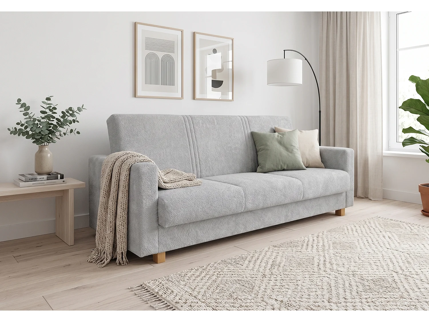 Canapé-lit HAVEN 210 cm – élégant canapé convertible avec coffre de rangement pour literie, gris
