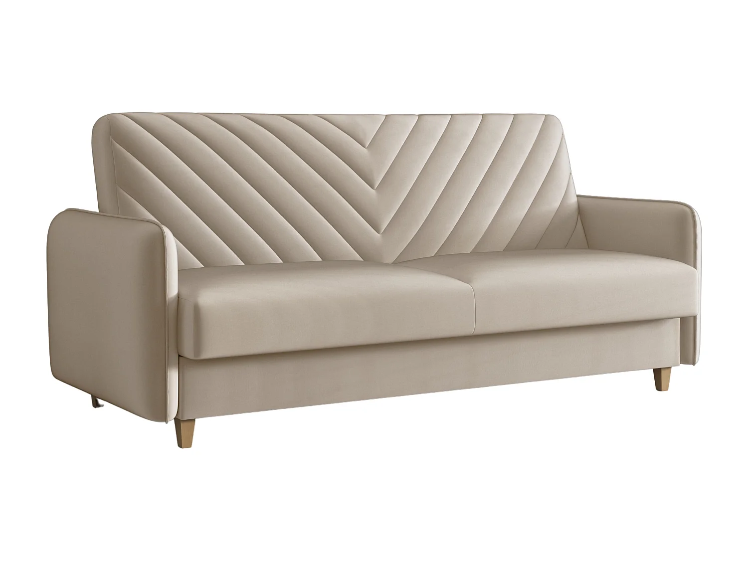 Canapé-lit MODENA 210 cm – élégant canapé convertible avec coffre de rangement et coutures décoratives en V, beige