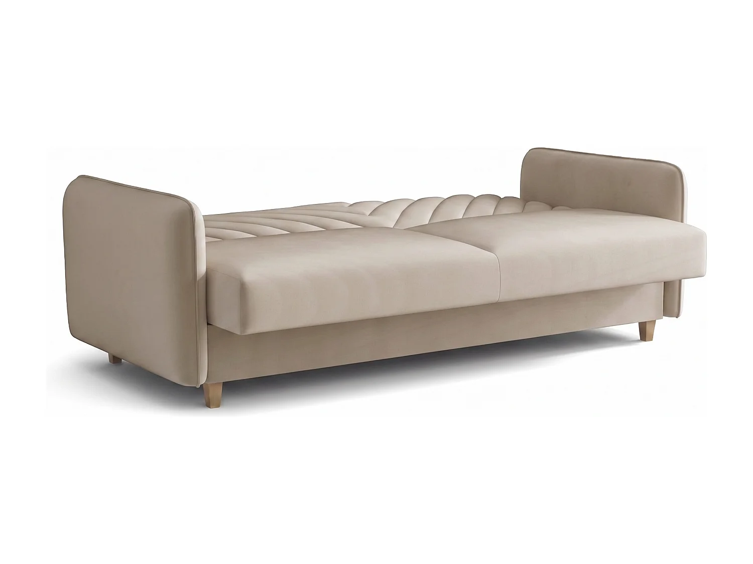 Canapé-lit MODENA 210 cm – élégant canapé convertible avec coffre de rangement et coutures décoratives en V, beige