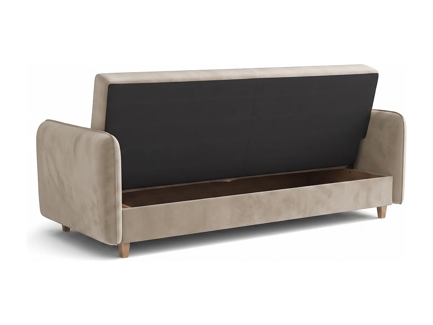 Canapé-lit MODENA 210 cm – élégant canapé convertible avec coffre de rangement et coutures décoratives en V, beige