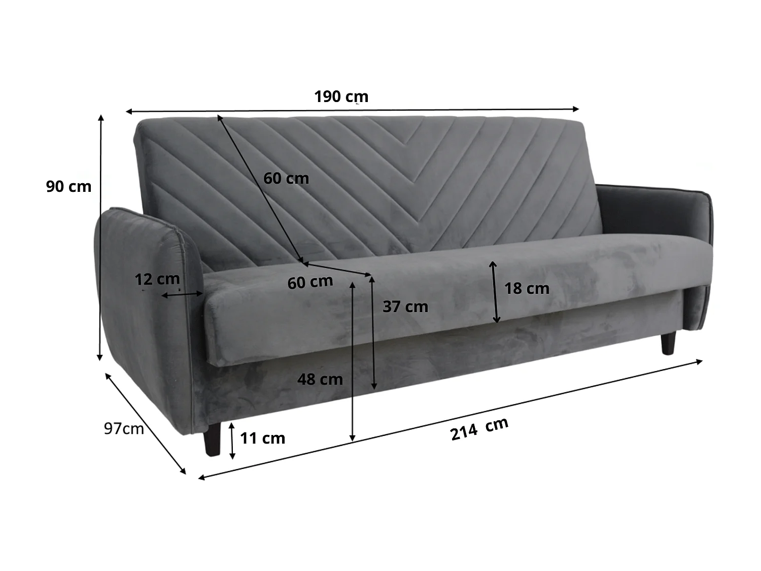 Canapé-lit MODENA 210 cm – élégant canapé convertible avec coffre de rangement et coutures décoratives en V, beige