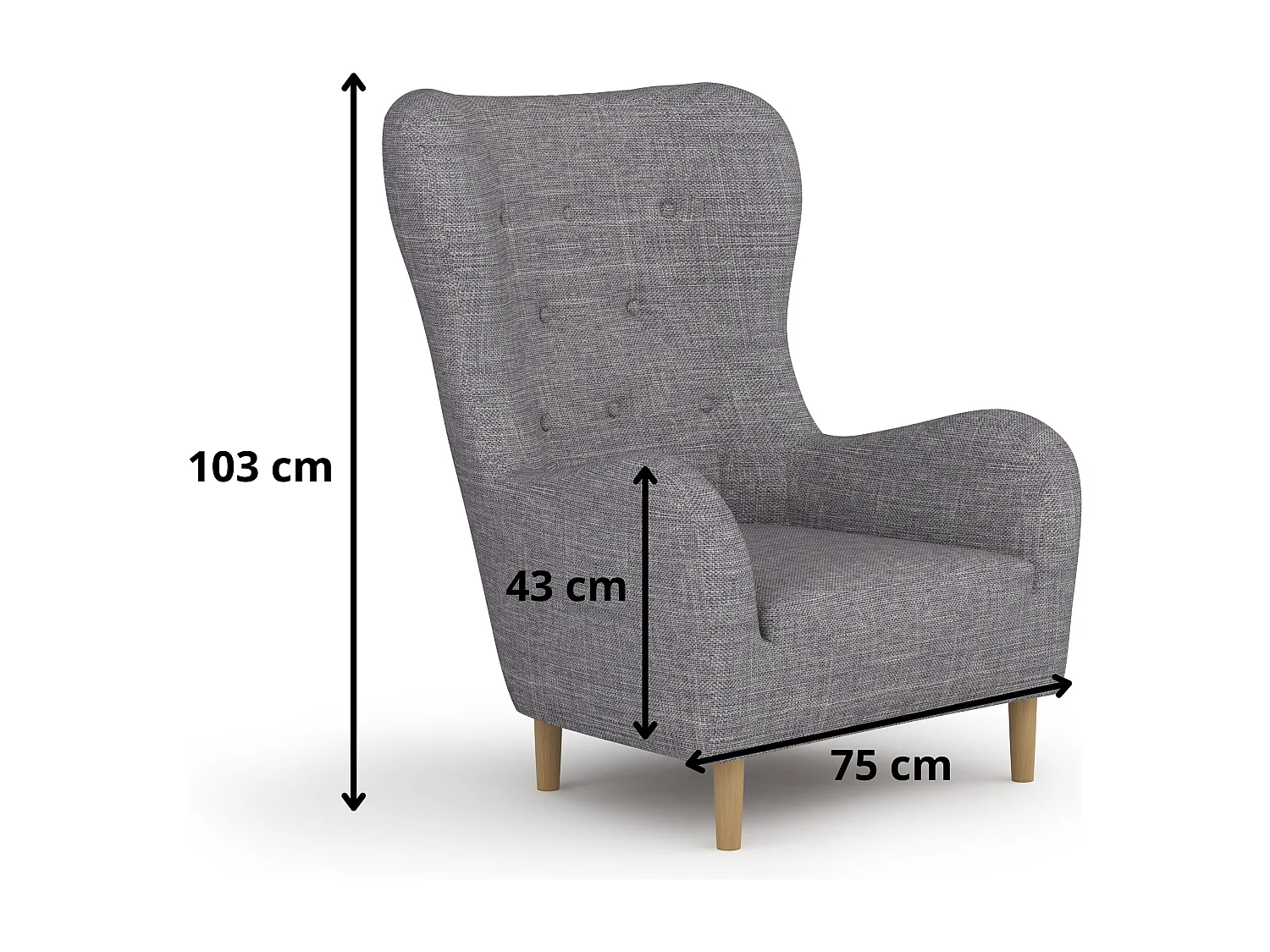 Fauteuil à oreilles BENETTO – fauteuil de détente élégant en tissu TWIST 19 gris