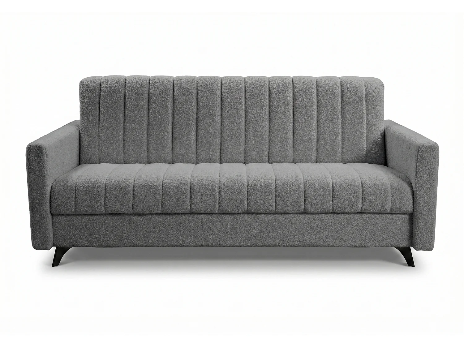 Canapé-lit LAMBO 210 cm avec coutures verticales – canapé convertible avec coffre de rangement pour literie, gris