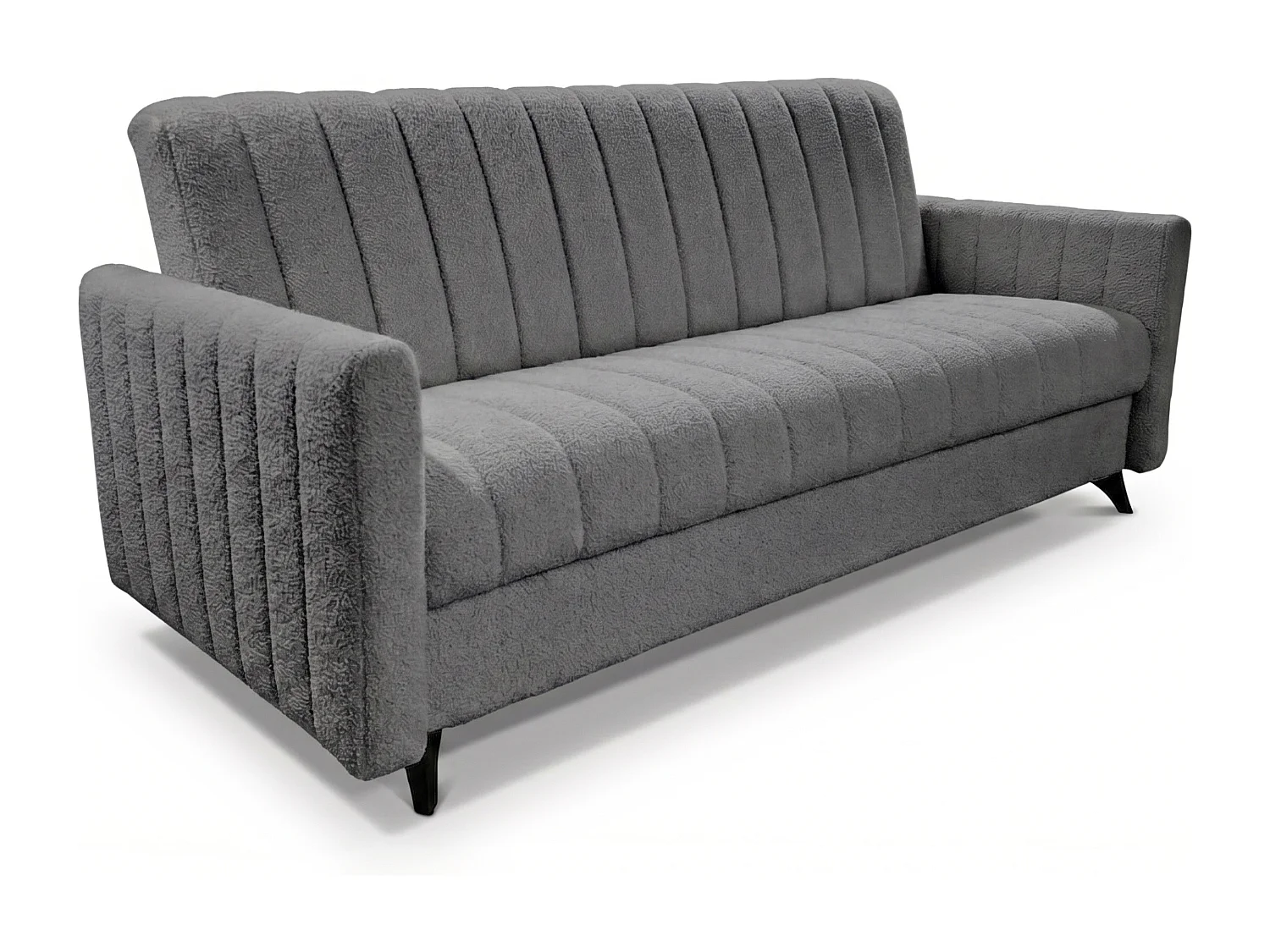 Canapé-lit LAMBO 210 cm avec coutures verticales – canapé convertible avec coffre de rangement pour literie, gris