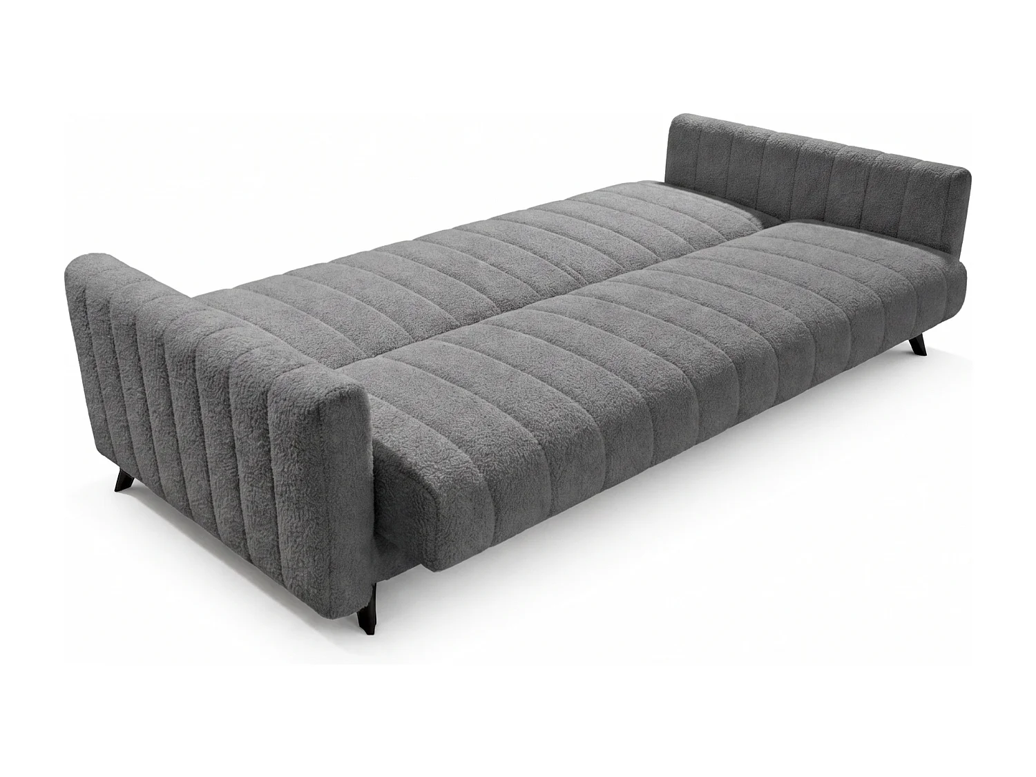 Canapé-lit LAMBO 210 cm avec coutures verticales – canapé convertible avec coffre de rangement pour literie, gris