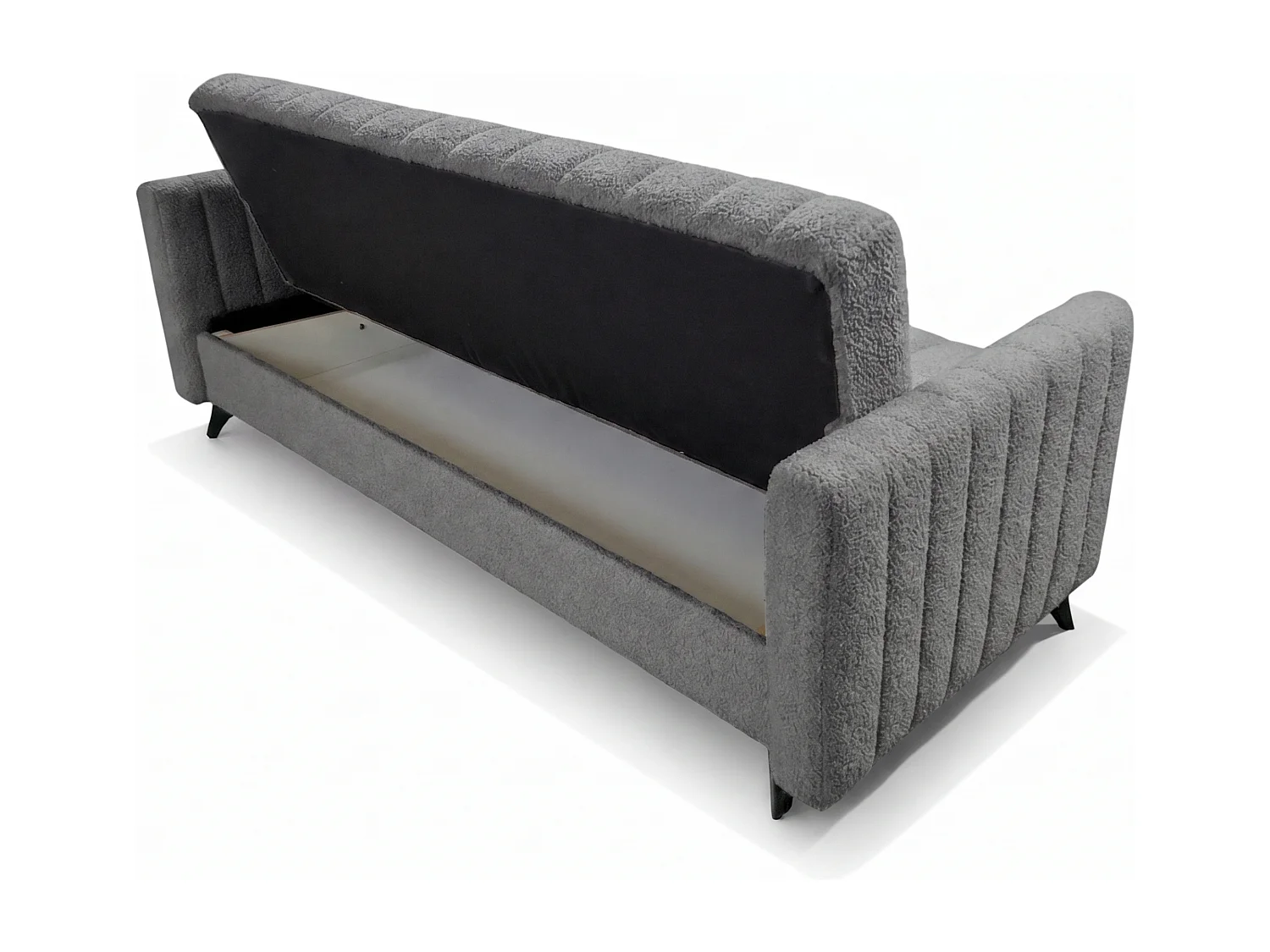 Canapé-lit LAMBO 210 cm avec coutures verticales – canapé convertible avec coffre de rangement pour literie, gris