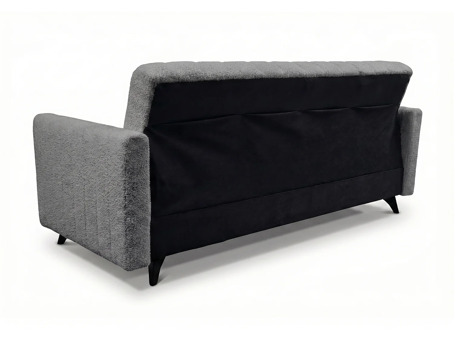 Canapé-lit LAMBO 210 cm avec coutures verticales – canapé convertible avec coffre de rangement pour literie, gris