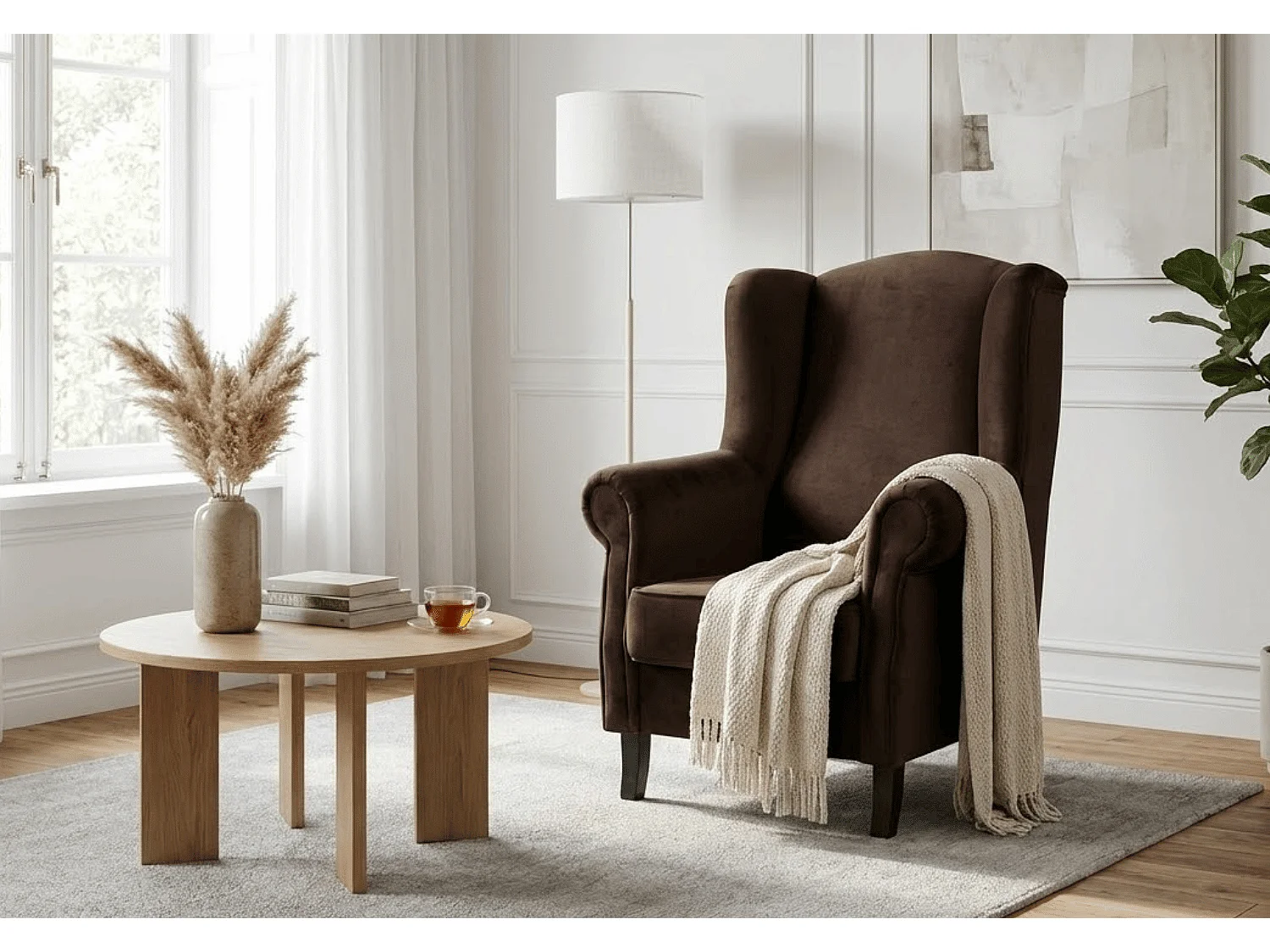 Eleganter Polstersessel LIZBONA, im Stoff MANILA 4 in Braun