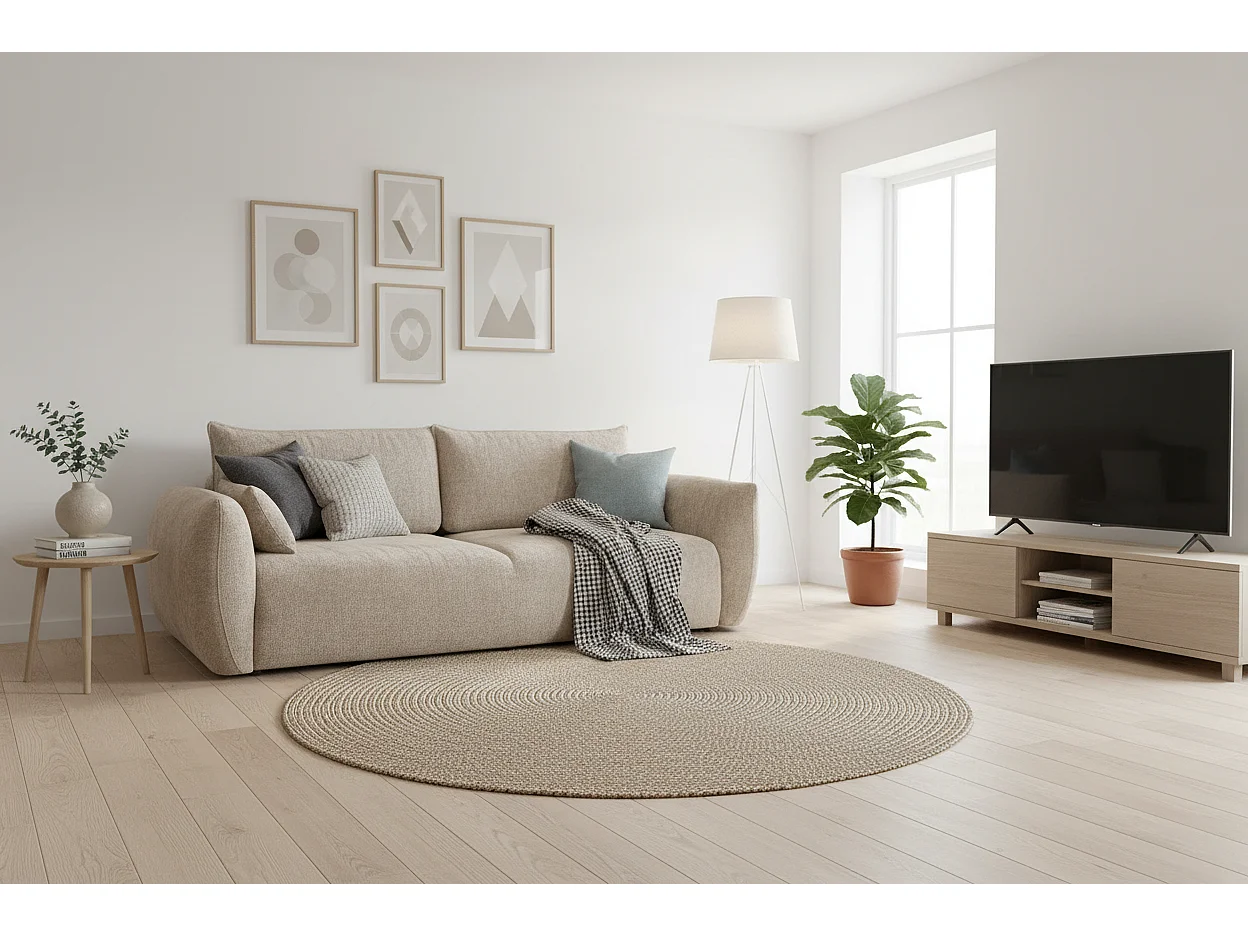 Canapé convertible ZEPHIRA 238 cm – canapé confortable avec coffre de rangement et surface de couchage 196 × 140 cm, beige