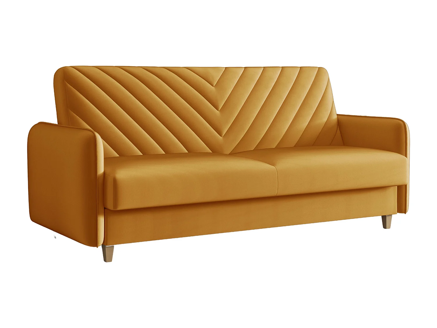 Canapé-lit MODENA 210 cm – élégant canapé convertible avec coffre de rangement et coutures décoratives en V, moutarde