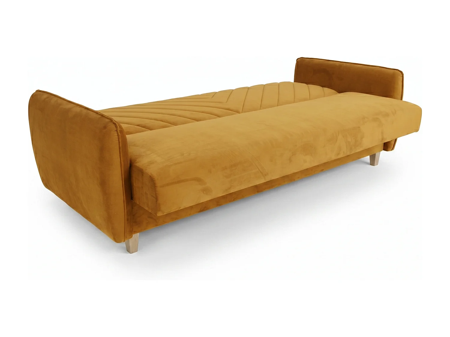 Canapé-lit MODENA 210 cm – élégant canapé convertible avec coffre de rangement et coutures décoratives en V, moutarde