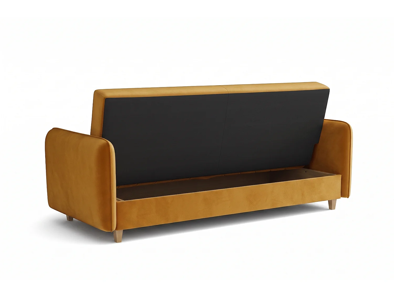 Canapé-lit MODENA 210 cm – élégant canapé convertible avec coffre de rangement et coutures décoratives en V, moutarde