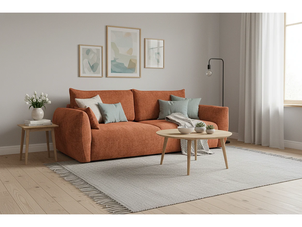 Canapé convertible ZEPHIRA 238 cm – canapé confortable avec coffre de rangement et surface de couchage 196 × 140 cm, terracotta