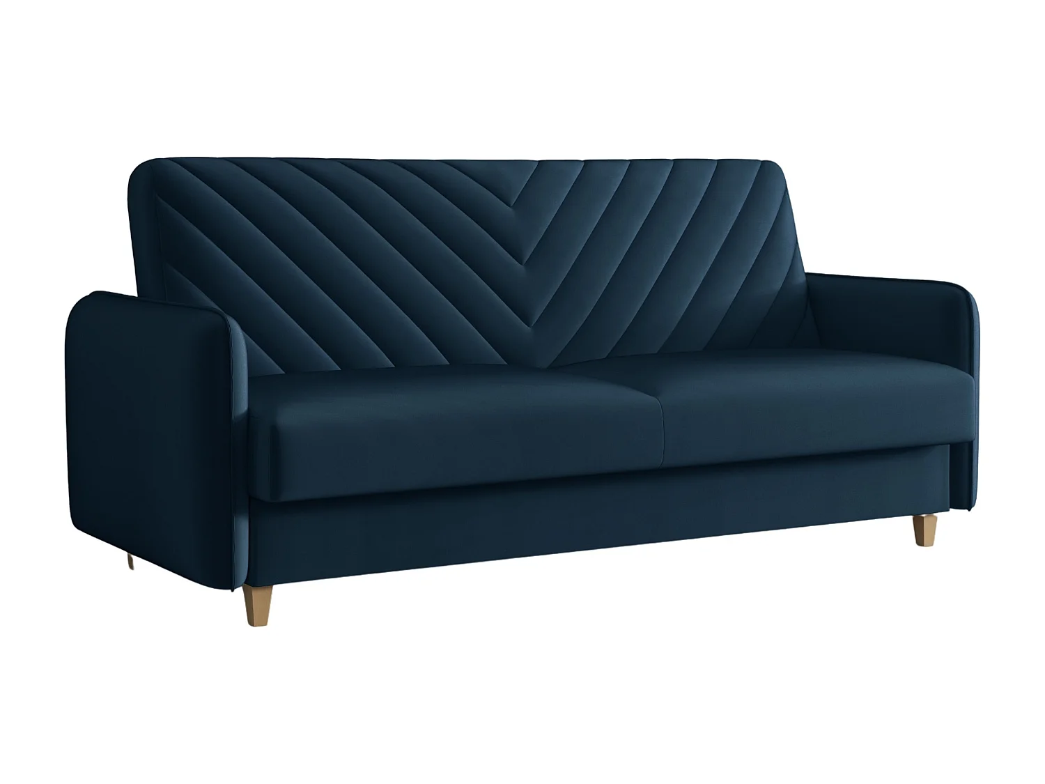 Canapé-lit MODENA 210 cm – élégant canapé convertible avec coffre de rangement et coutures décoratives en V, bleu marine