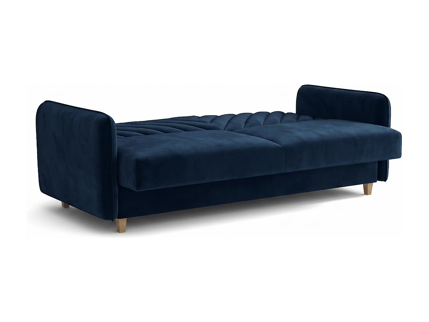 Canapé-lit MODENA 210 cm – élégant canapé convertible avec coffre de rangement et coutures décoratives en V, bleu marine