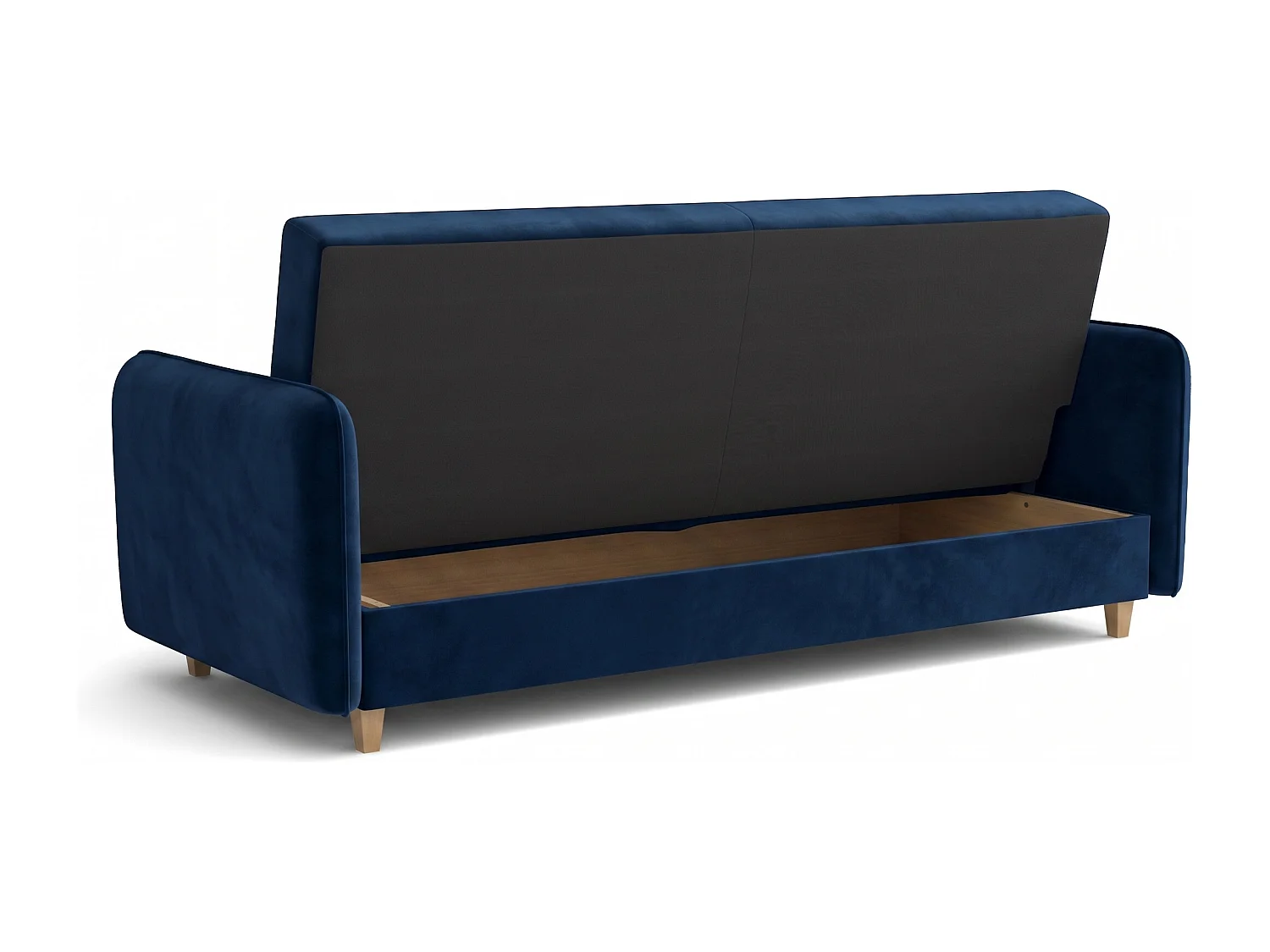 Canapé-lit MODENA 210 cm – élégant canapé convertible avec coffre de rangement et coutures décoratives en V, bleu marine