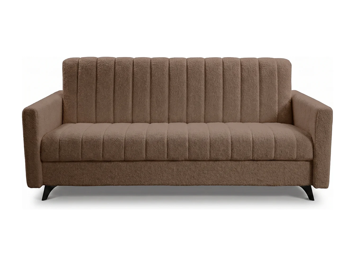 Canapé-lit LAMBO 210 cm avec coutures verticales – canapé convertible avec coffre de rangement pour literie, marron