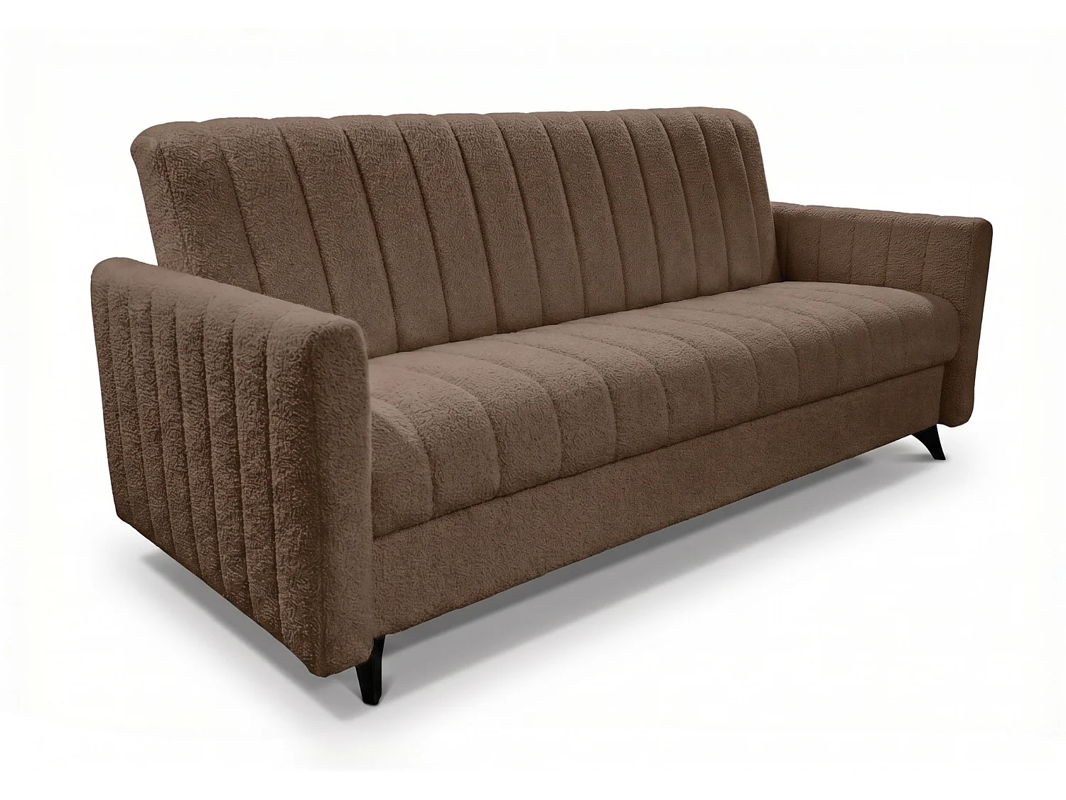 Canapé-lit LAMBO 210 cm avec coutures verticales – canapé convertible avec coffre de rangement pour literie, marron