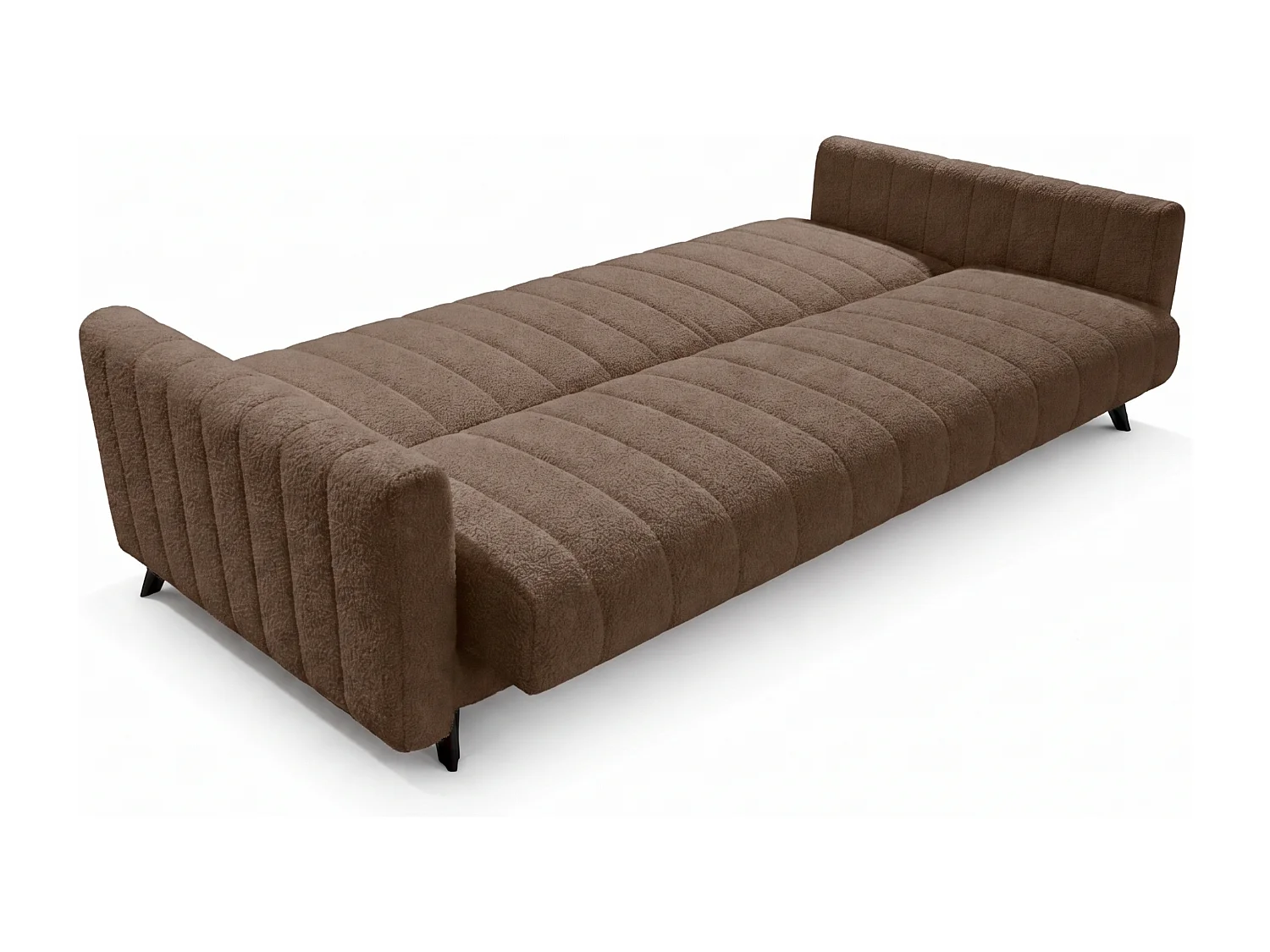 Canapé-lit LAMBO 210 cm avec coutures verticales – canapé convertible avec coffre de rangement pour literie, marron