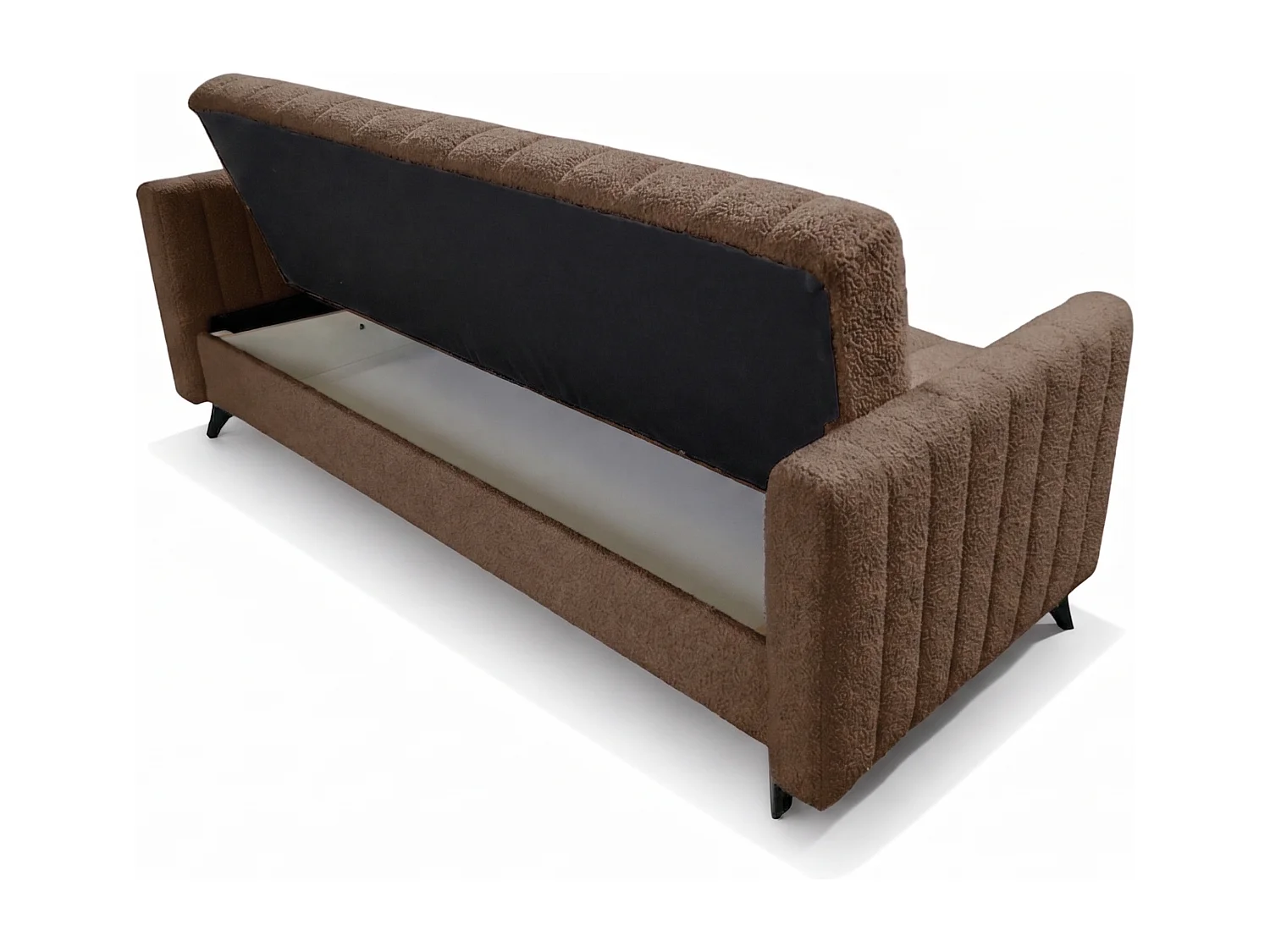 Canapé-lit LAMBO 210 cm avec coutures verticales – canapé convertible avec coffre de rangement pour literie, marron