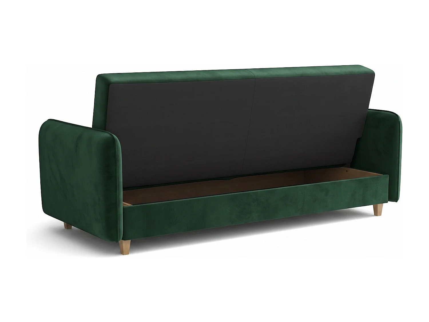 Canapé-lit MODENA 210 cm – élégant canapé convertible avec coffre de rangement et coutures décoratives en V, vert bouteille