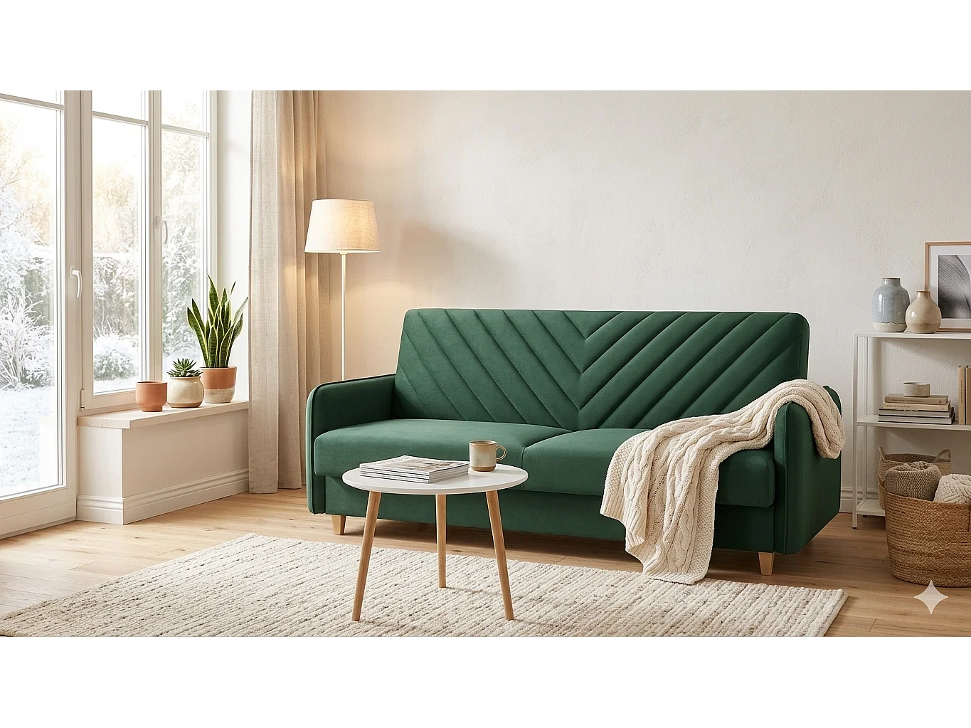 Canapé-lit MODENA 210 cm – élégant canapé convertible avec coffre de rangement et coutures décoratives en V, vert bouteille