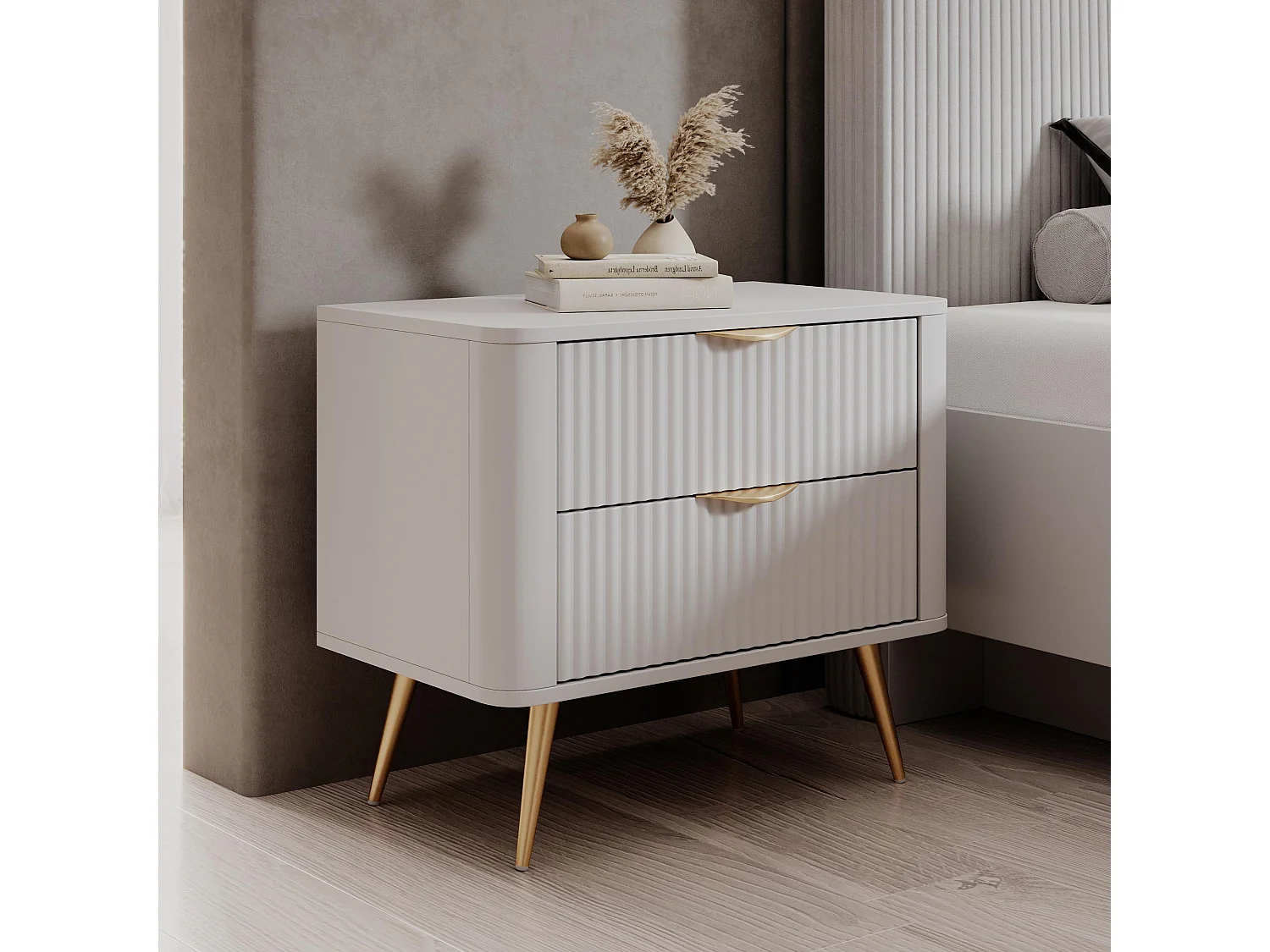 AX LIVING Moderne Nachttisch Vespasia Weiß 63,2 x 55,3 x 38 cm