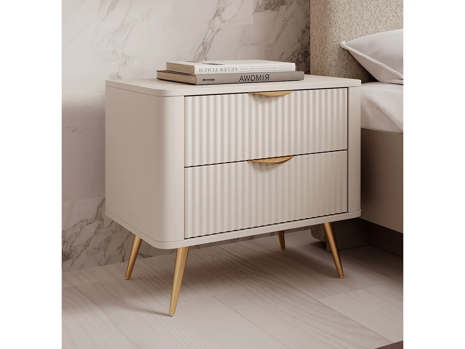 AX LIVING Moderne Nachttisch Vespasia beige 63,2 x 55,3 x 38 cm