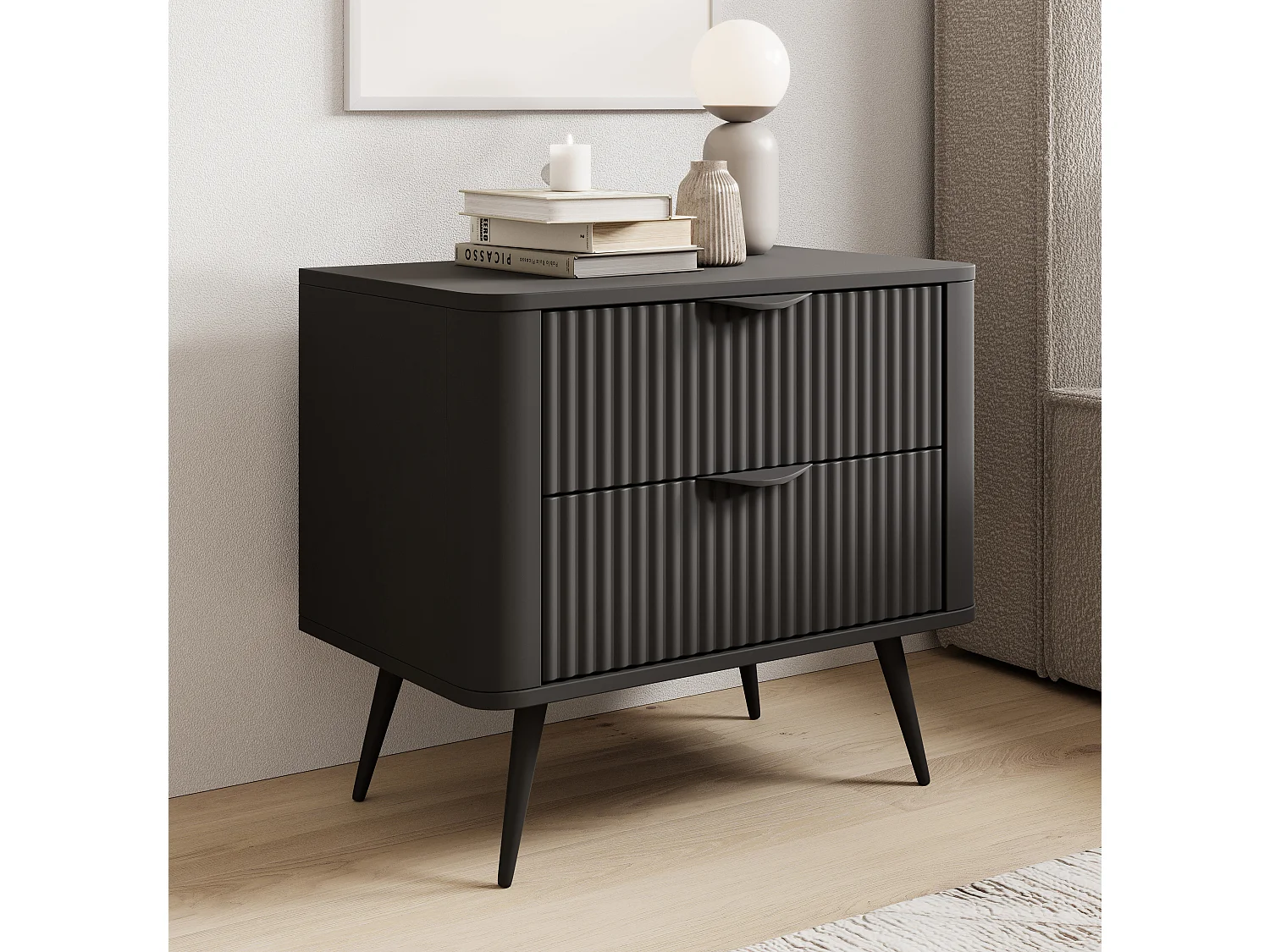 AX LIVING Nachttisch schwarz modern Vespasia 63,2 x 55,3 x 38 cm