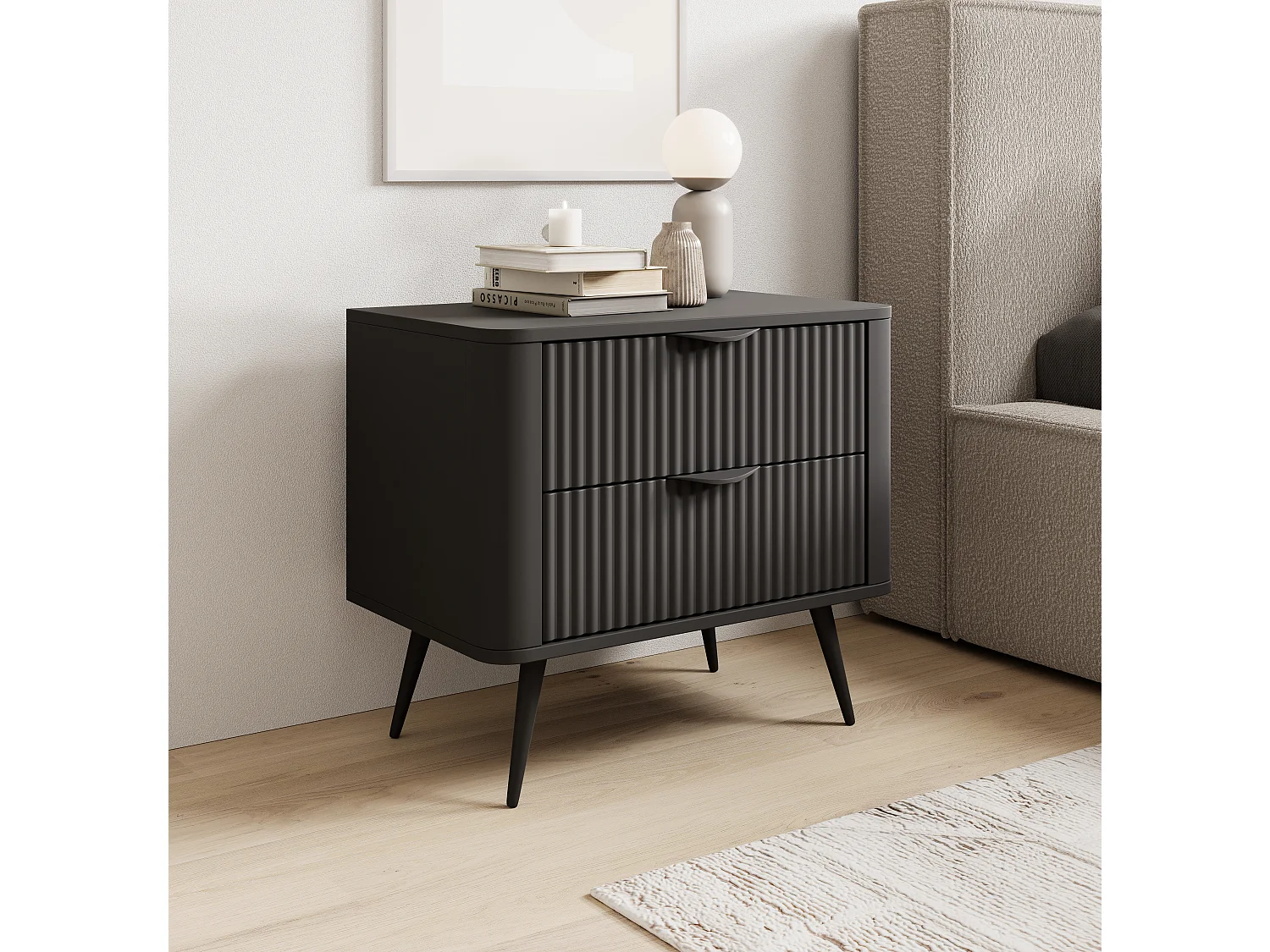 AX LIVING Nachttisch schwarz modern Vespasia 63,2 x 55,3 x 38 cm