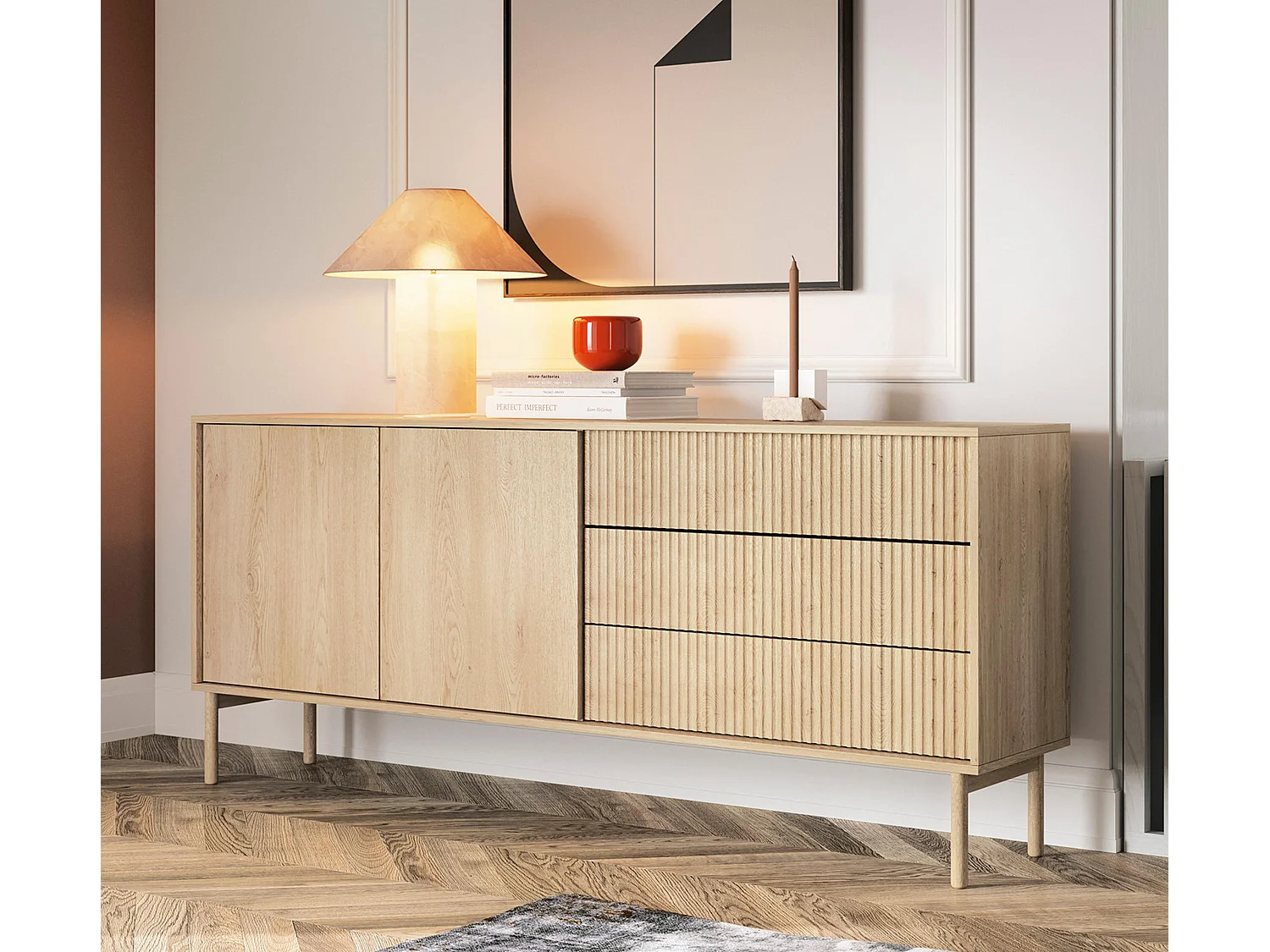 AX LIVING Trentinis 187 2T3S Braun große Kommode 187,1 cm, geriffelte