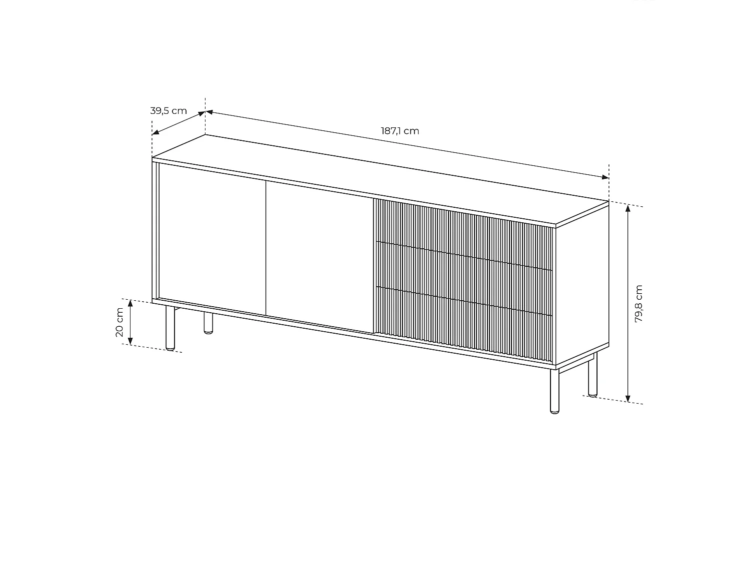 AX LIVING Trentinis 187 2T3S Braun große Kommode 187,1 cm, geriffelte