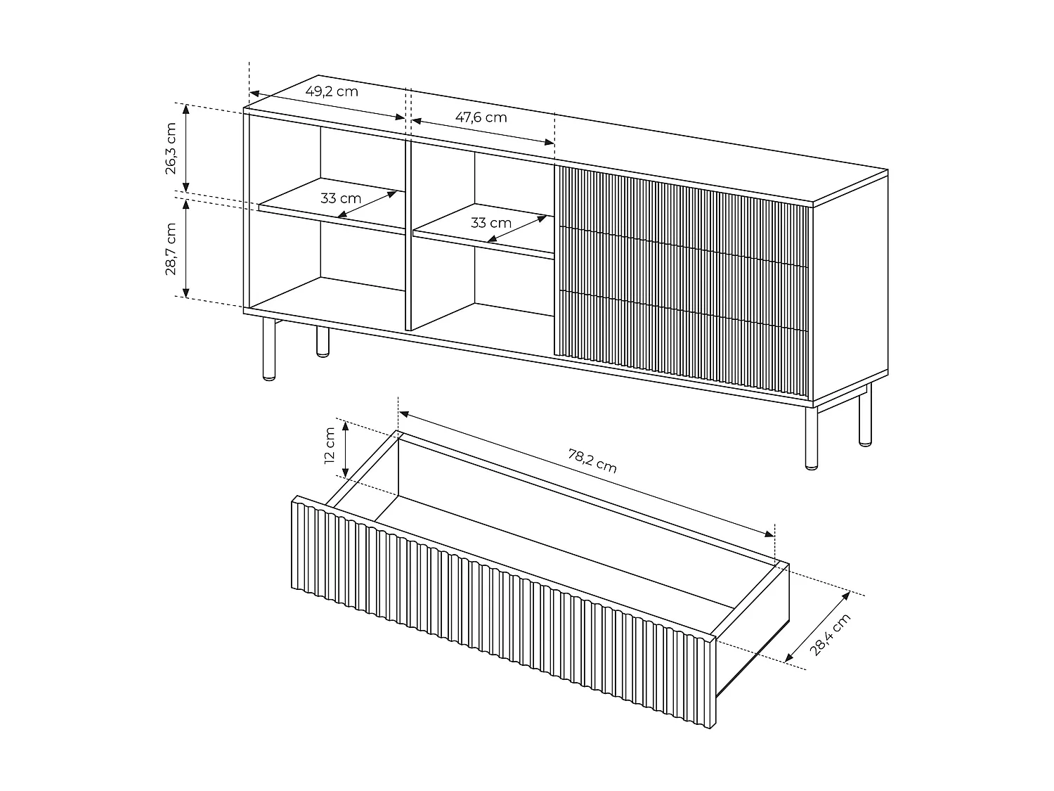 AX LIVING Trentinis 187 2T3S Braun große Kommode 187,1 cm, geriffelte