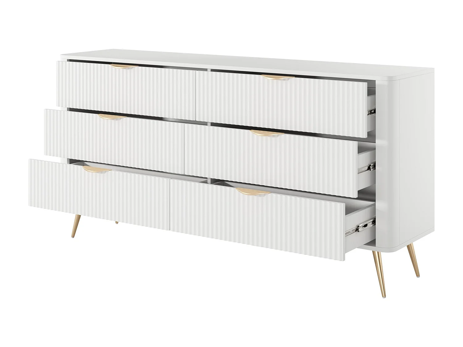 AX LIVING Kommode Weiß mit Schubladen Vespasia 163 6S - 163,2cm breit