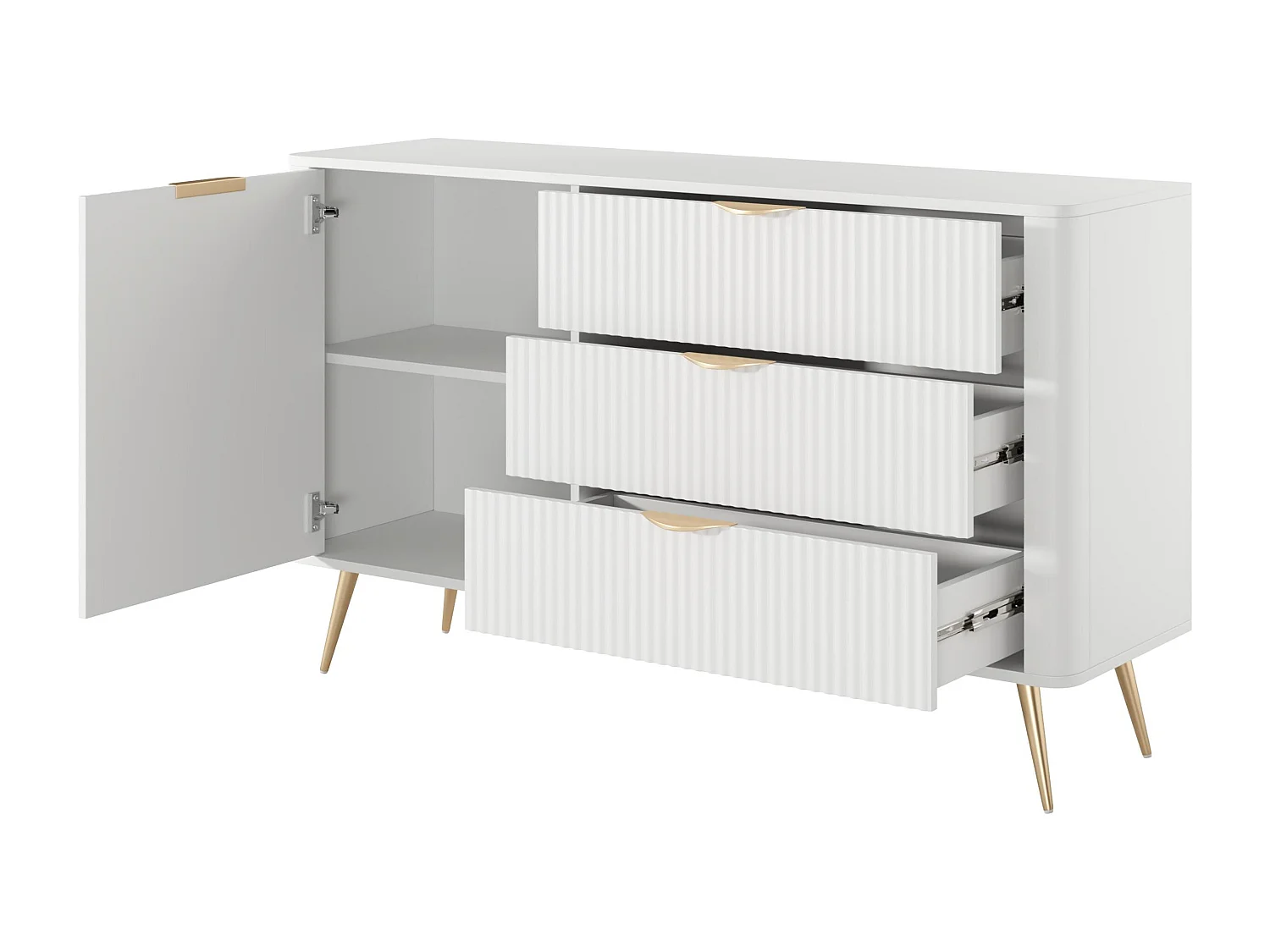 AX LIVING Modern Schubladen Sideboard Vespasia 138 T3S – 138,2cm Weiß