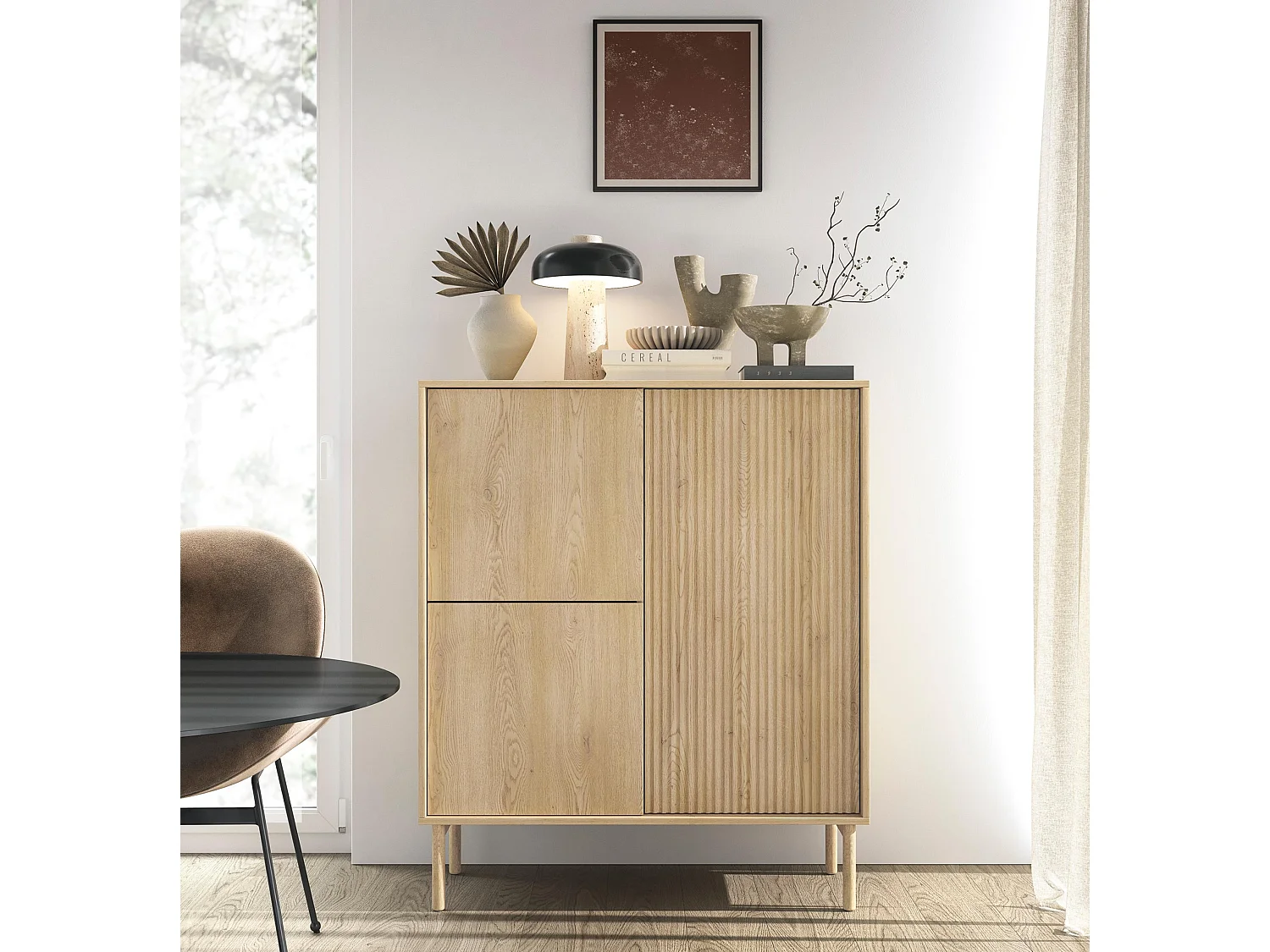 AX LIVING Trentinis 3T Highboard modern Braun, 103,5 cm, geriffeltes