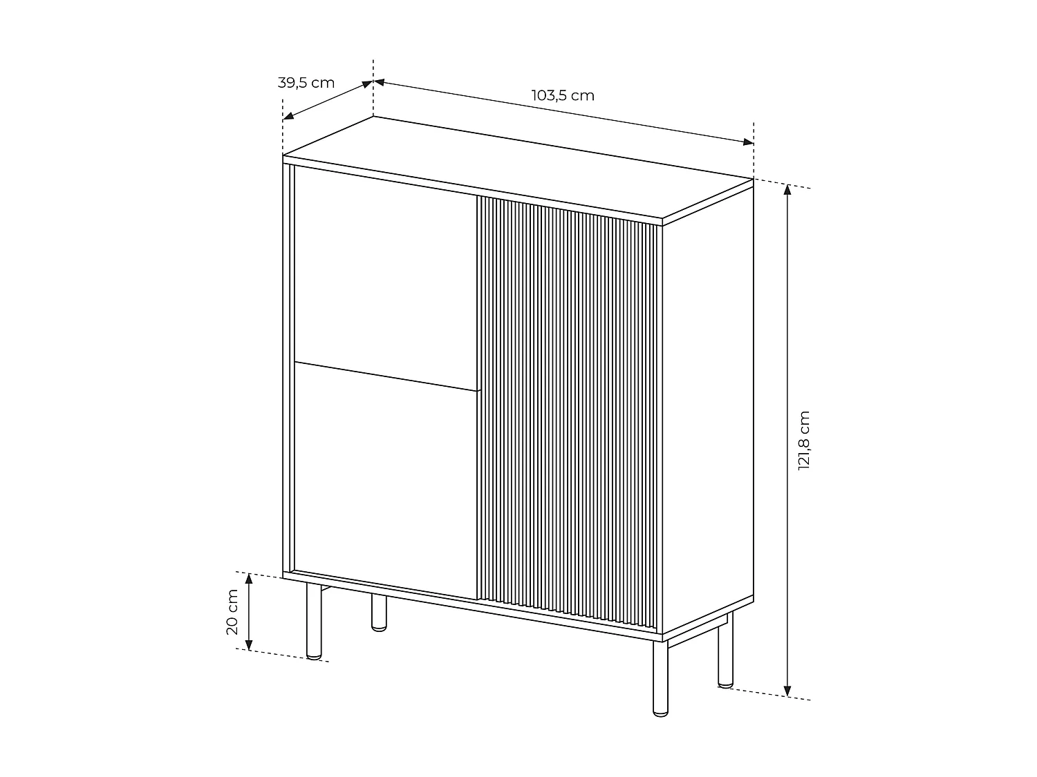 AX LIVING Trentinis 3T Highboard modern Braun, 103,5 cm, geriffeltes