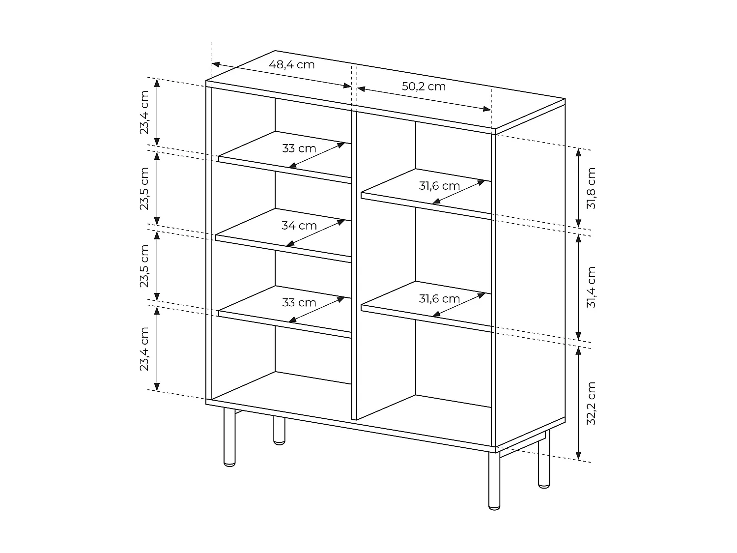AX LIVING Trentinis 3T Highboard modern Braun, 103,5 cm, geriffeltes