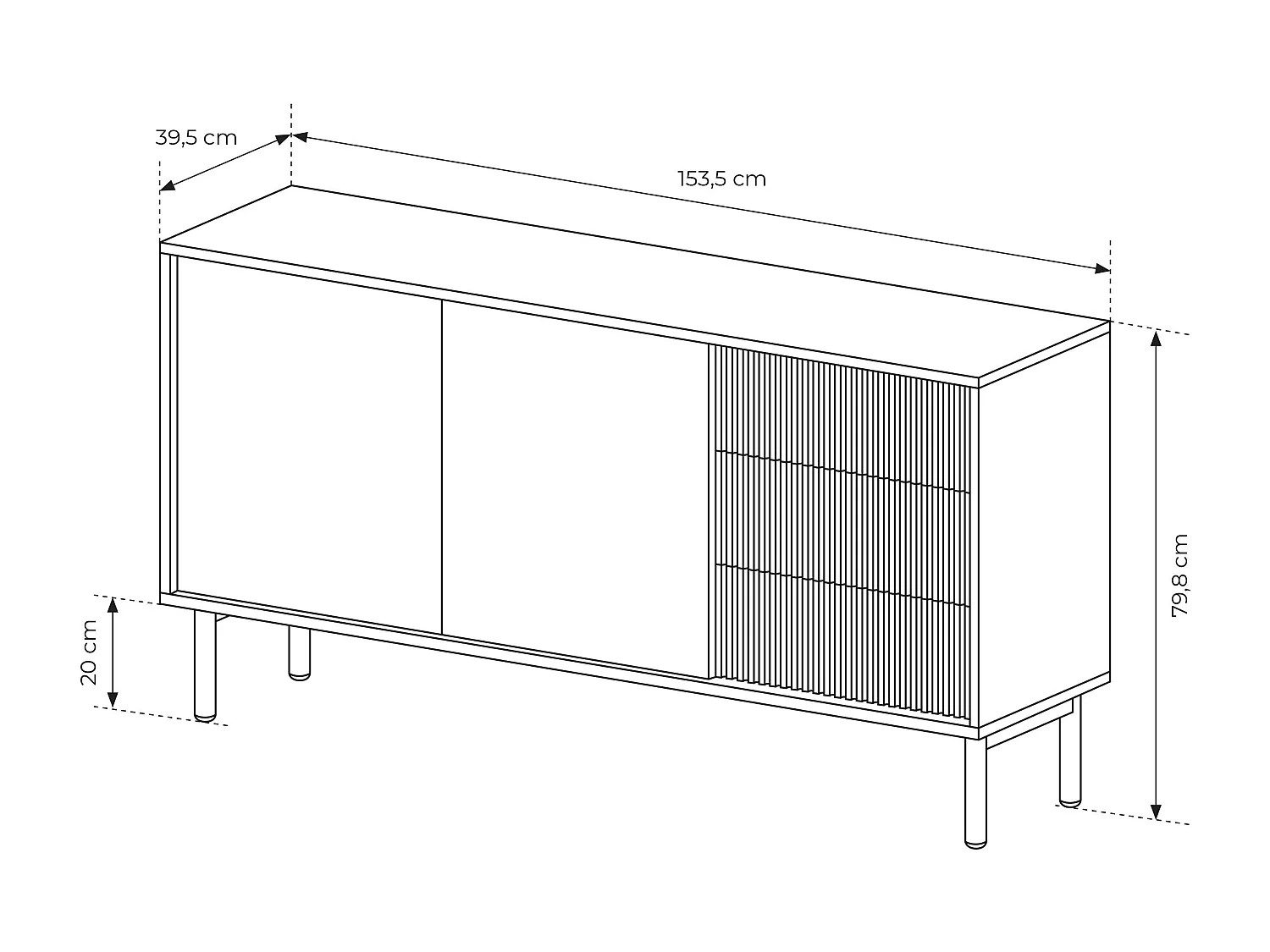 AX LIVING Sideboard Trentinis 153 2T3S Kommode mit Türen 153,5cm Braun
