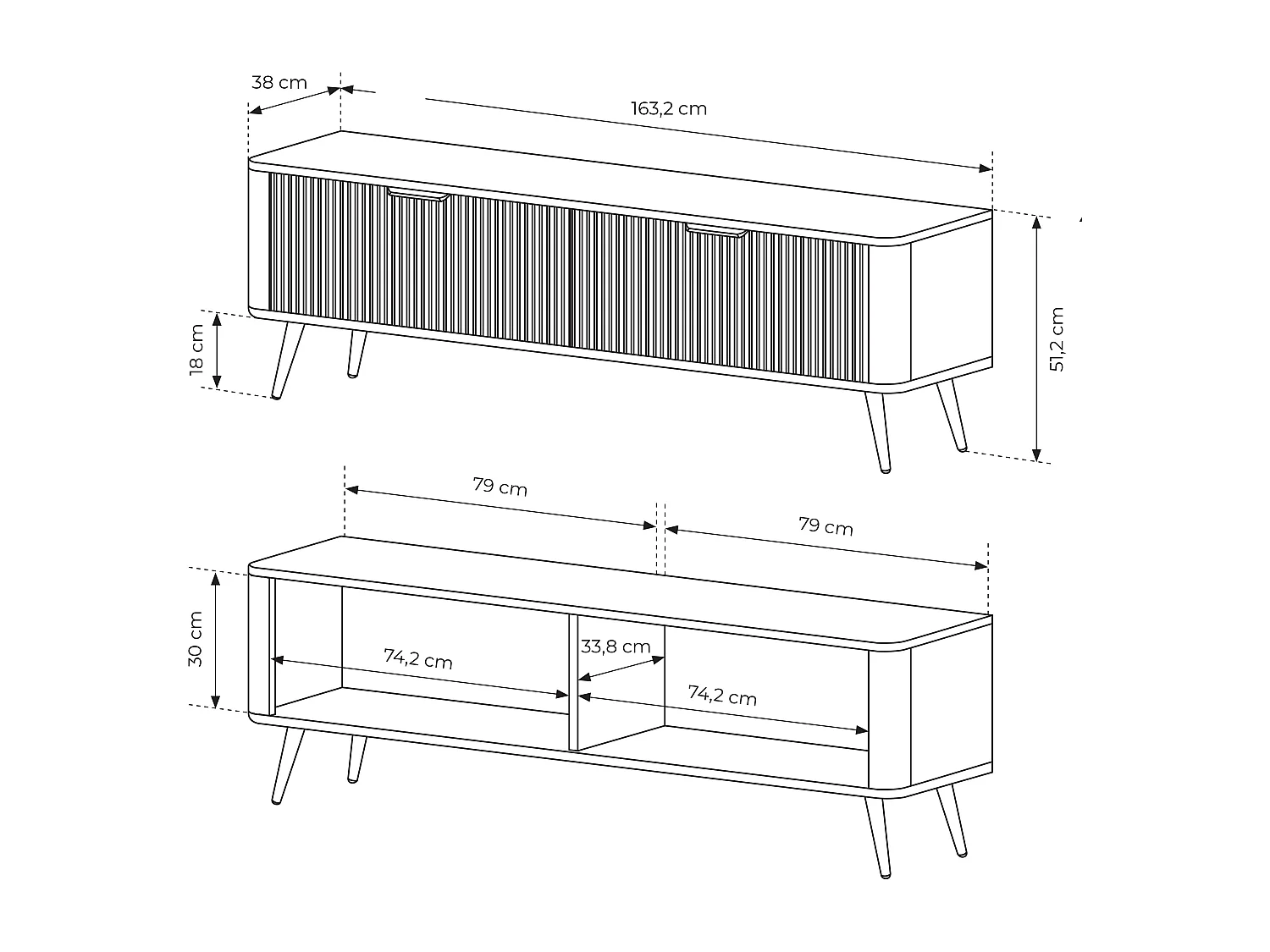 AX LIVING Moderner TV Sideboard Vespasia 163 2T –163cm Breite, Weiß
